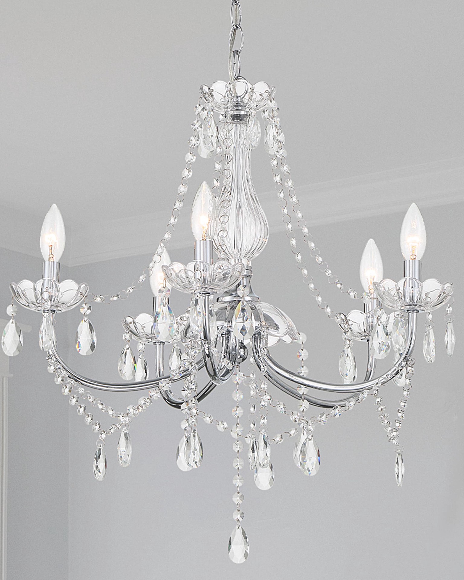 slide 2 of 6, allen + roth Brookehill 5 -Light Chrome Traditional Plug-in/Hardwired Crystal For Use in Bedrooms, Dining Rooms, Foyers, Kitchens, Living Rooms Chandelier, 1 ct