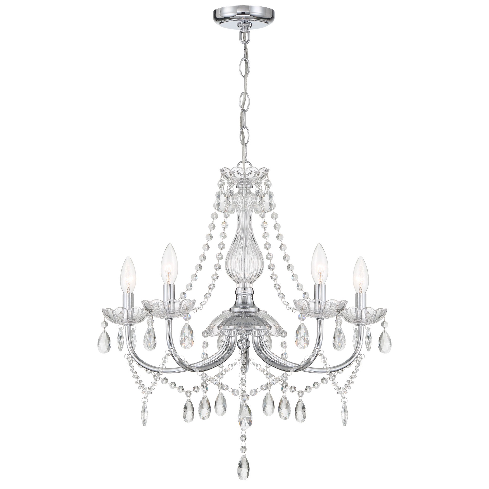 slide 1 of 6, allen + roth Brookehill 5 -Light Chrome Traditional Plug-in/Hardwired Crystal For Use in Bedrooms, Dining Rooms, Foyers, Kitchens, Living Rooms Chandelier, 1 ct
