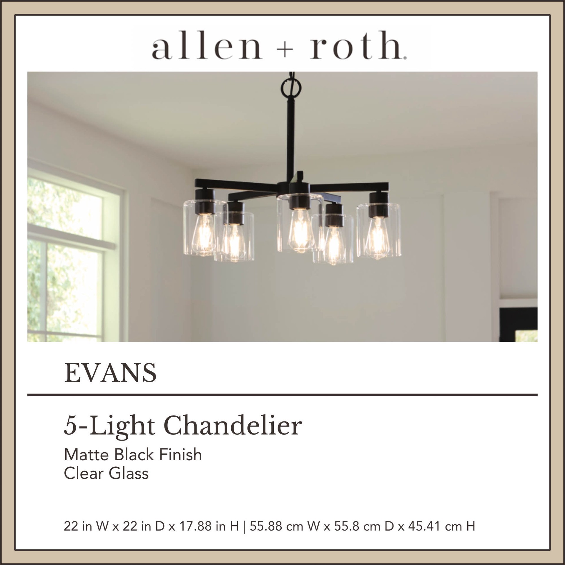 slide 3 of 6, allen + roth Evans 5 -Light Matte Black Transitional For Use in Bedrooms, Dining Rooms, Foyers, Kitchens, Living Rooms Chandelier, 1 ct
