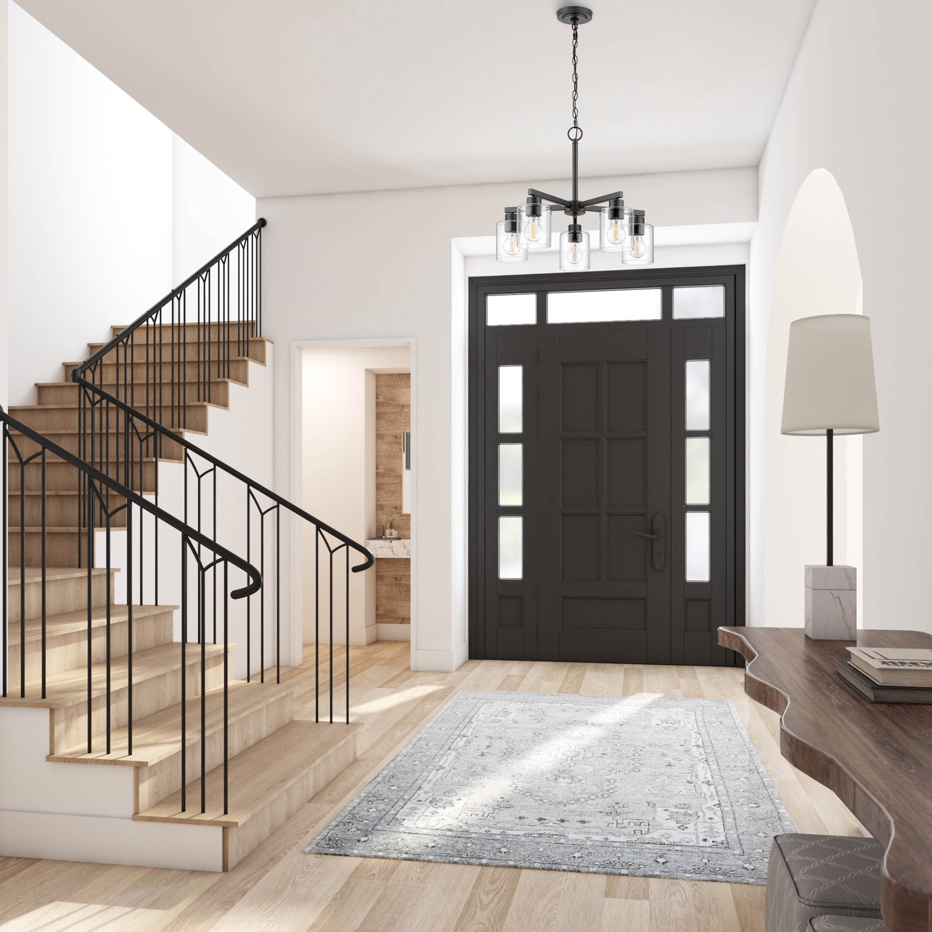 slide 4 of 6, allen + roth Evans 5 -Light Matte Black Transitional For Use in Bedrooms, Dining Rooms, Foyers, Kitchens, Living Rooms Chandelier, 1 ct