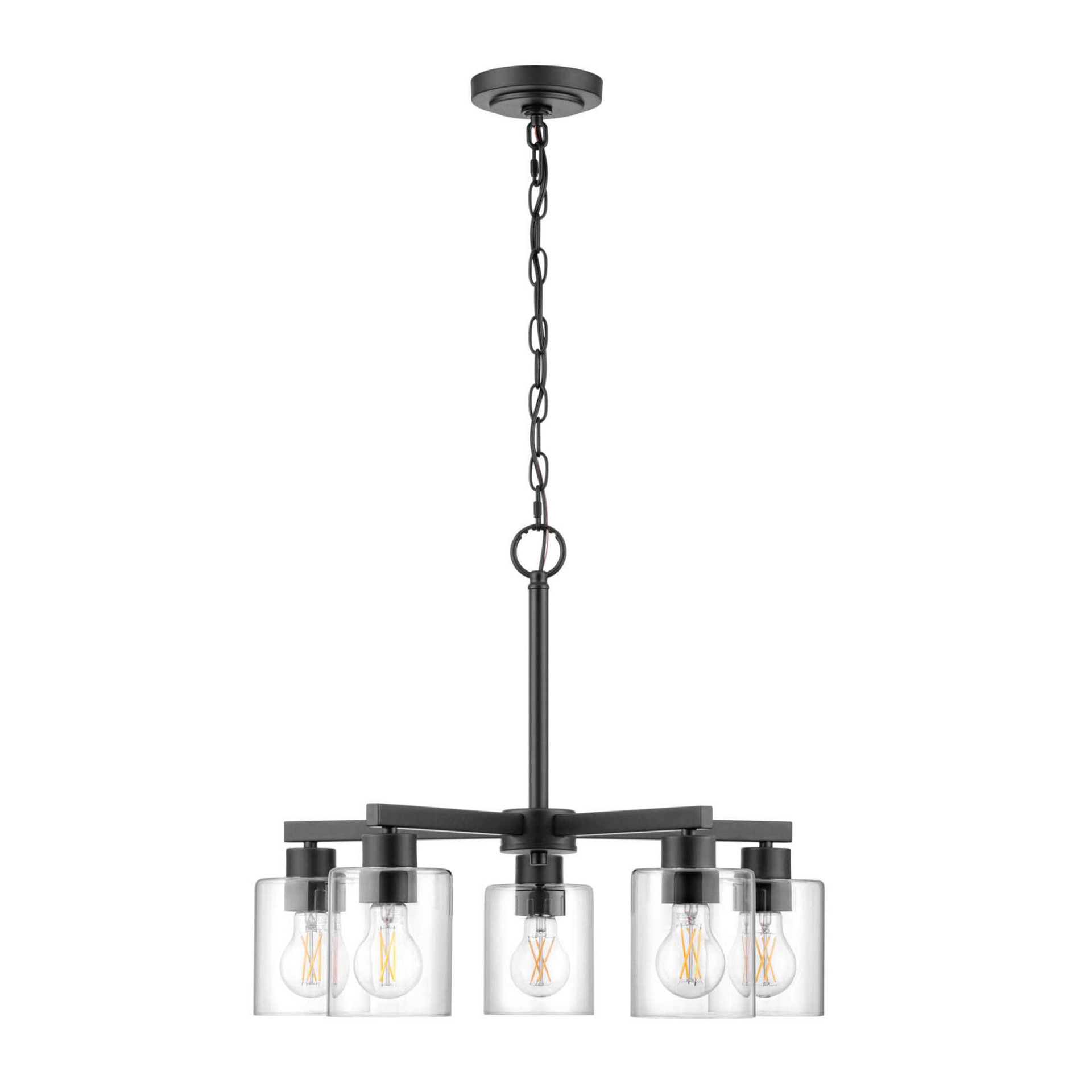 slide 4 of 6, allen + roth Evans 5 -Light Matte Black Clear glass Metal Chandelier, 1 ct