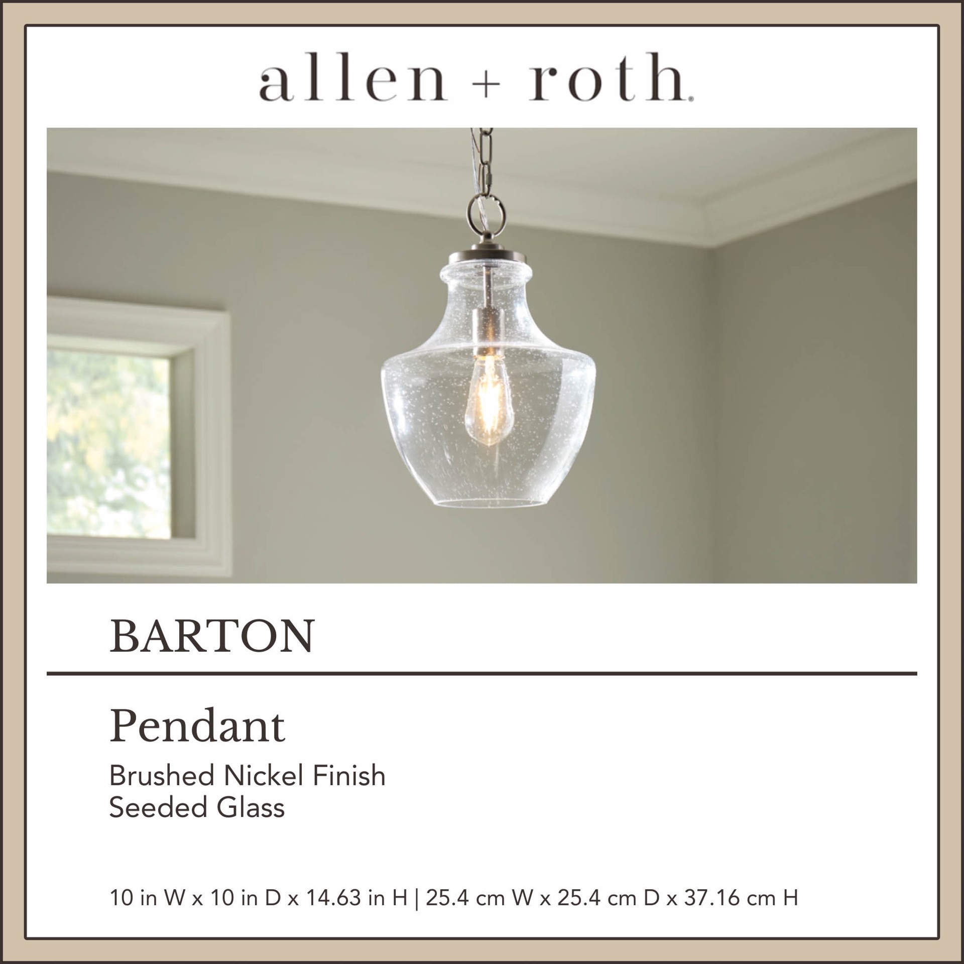 slide 3 of 6, allen + roth Barton 1 -Light Brushed Nickel Transitional Seeded glass Teardrop Small Hanging Pendant light, 1 ct