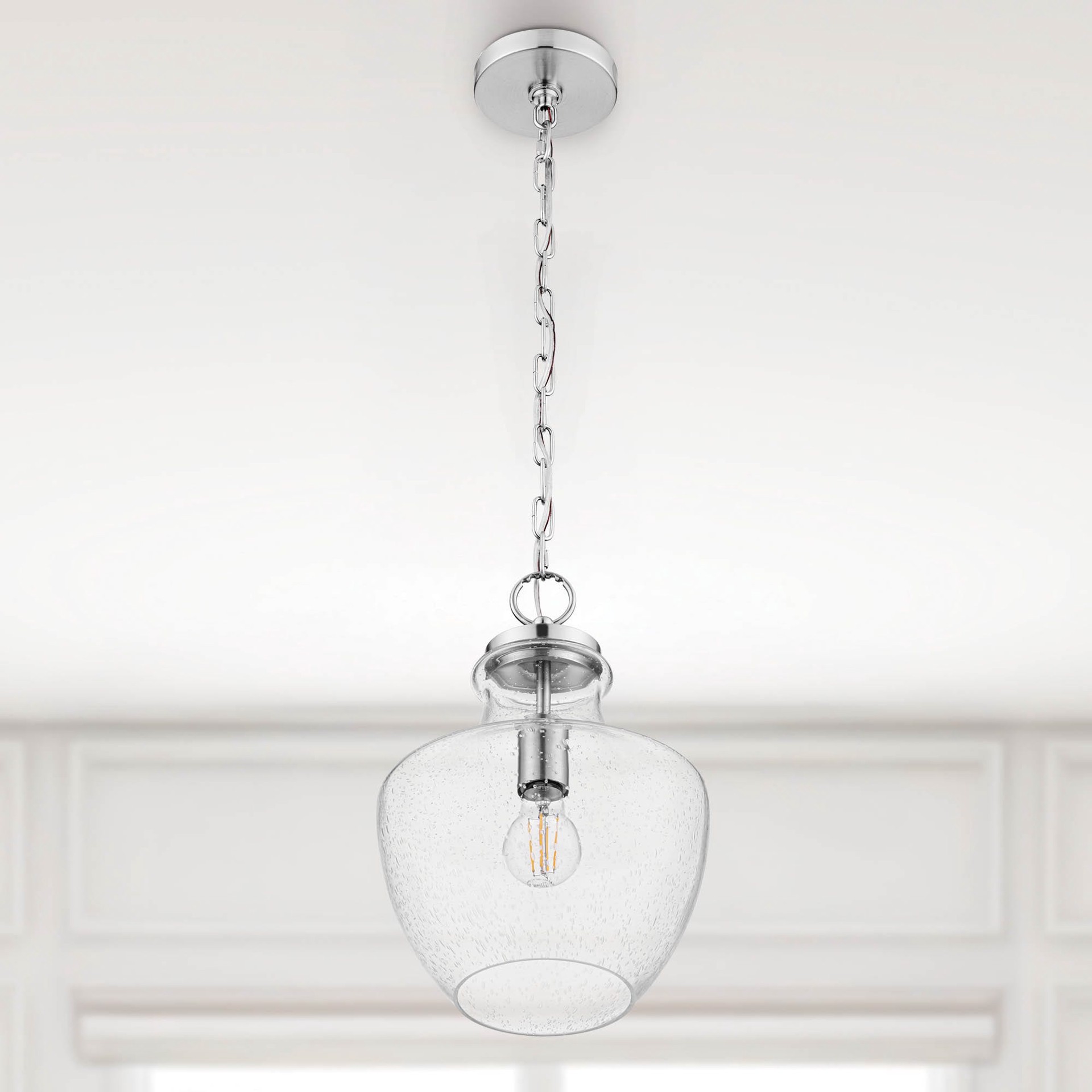 slide 1 of 6, allen + roth Barton 1 -Light Brushed Nickel Transitional Seeded glass Teardrop Small Hanging Pendant light, 1 ct