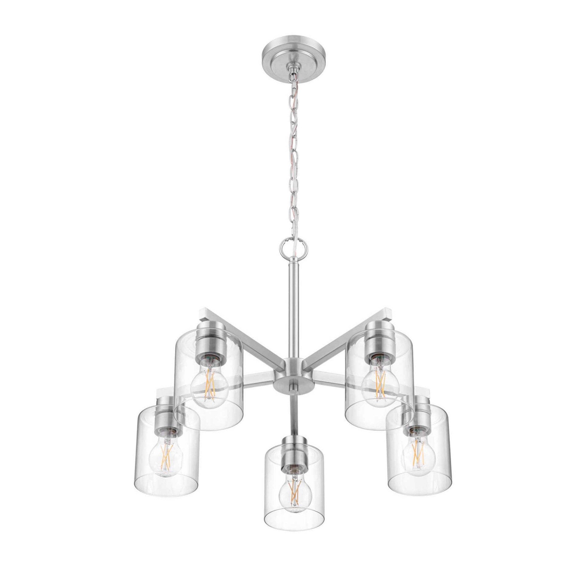 slide 2 of 6, allen + roth Evans 5 -Light Brushed Nickel Transitional For Use in Bedrooms, Dining Rooms, Foyers, Kitchens, Living Rooms Chandelier, 1 ct
