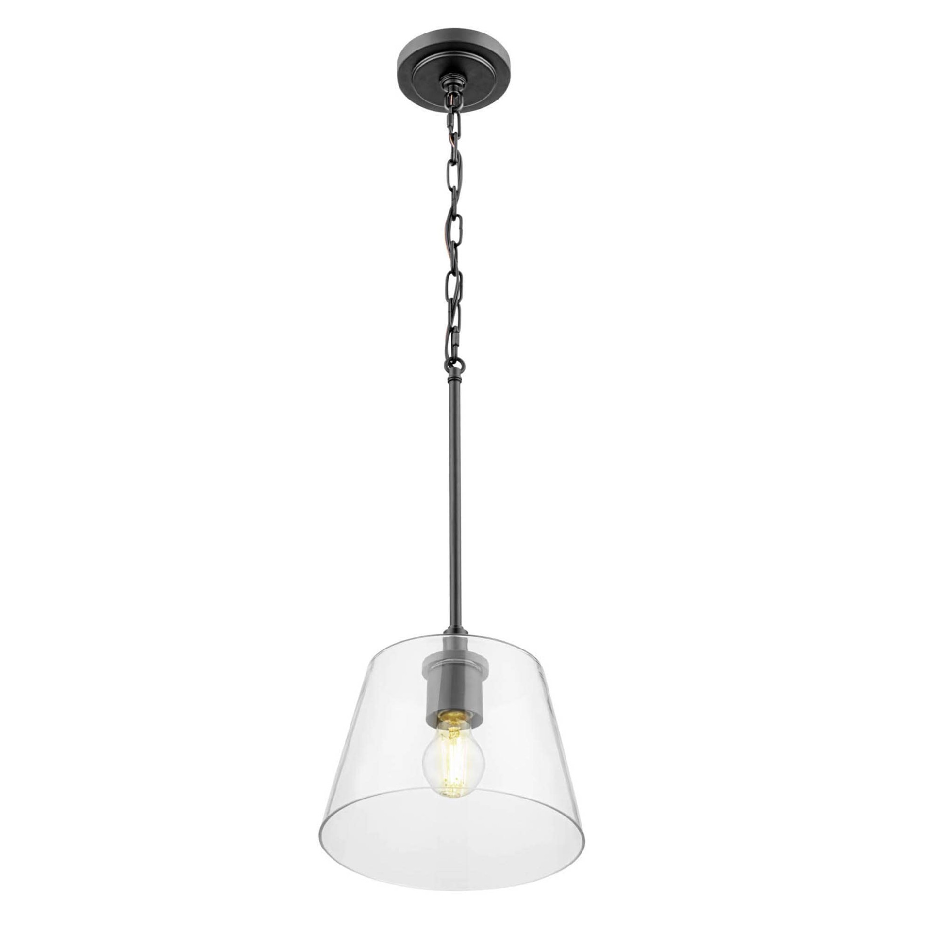 slide 2 of 6, allen + roth Evans 1 -Light Matte Black Transitional Clear glass Cone Small Hanging Pendant light, 1 ct