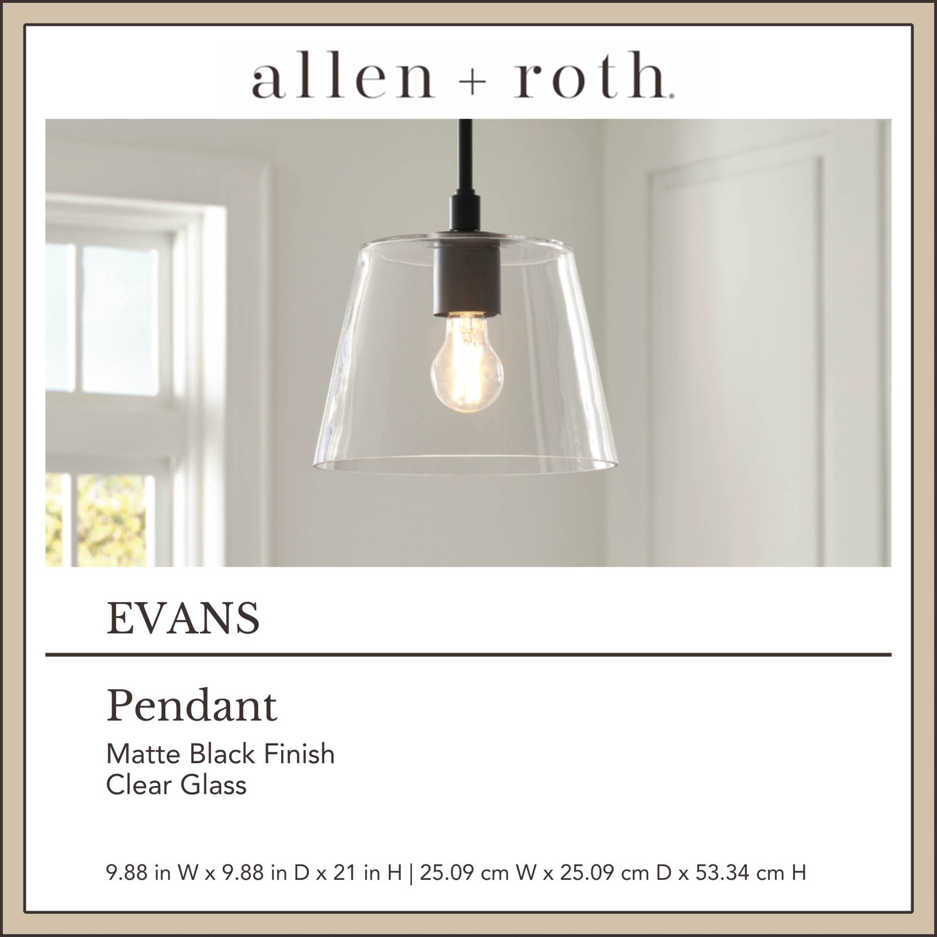 slide 3 of 6, allen + roth Evans 1 -Light Matte Black Transitional Clear glass Cone Small Hanging Pendant light, 1 ct