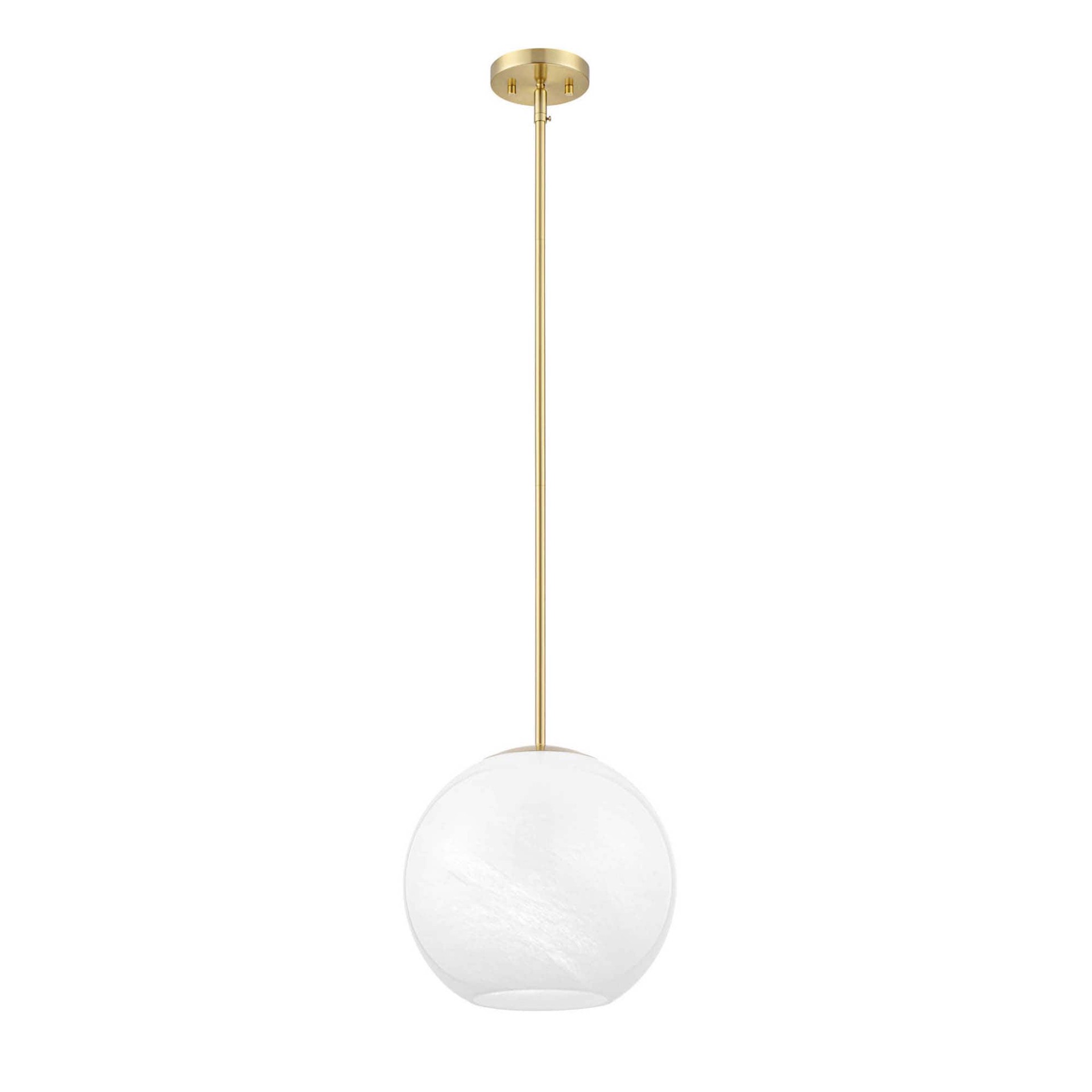 slide 2 of 6, allen + roth Baldwin 1 -Light Brushed Gold Modern/contemporary Alabaster glass Globe Small Hanging Pendant Light, 1 ct