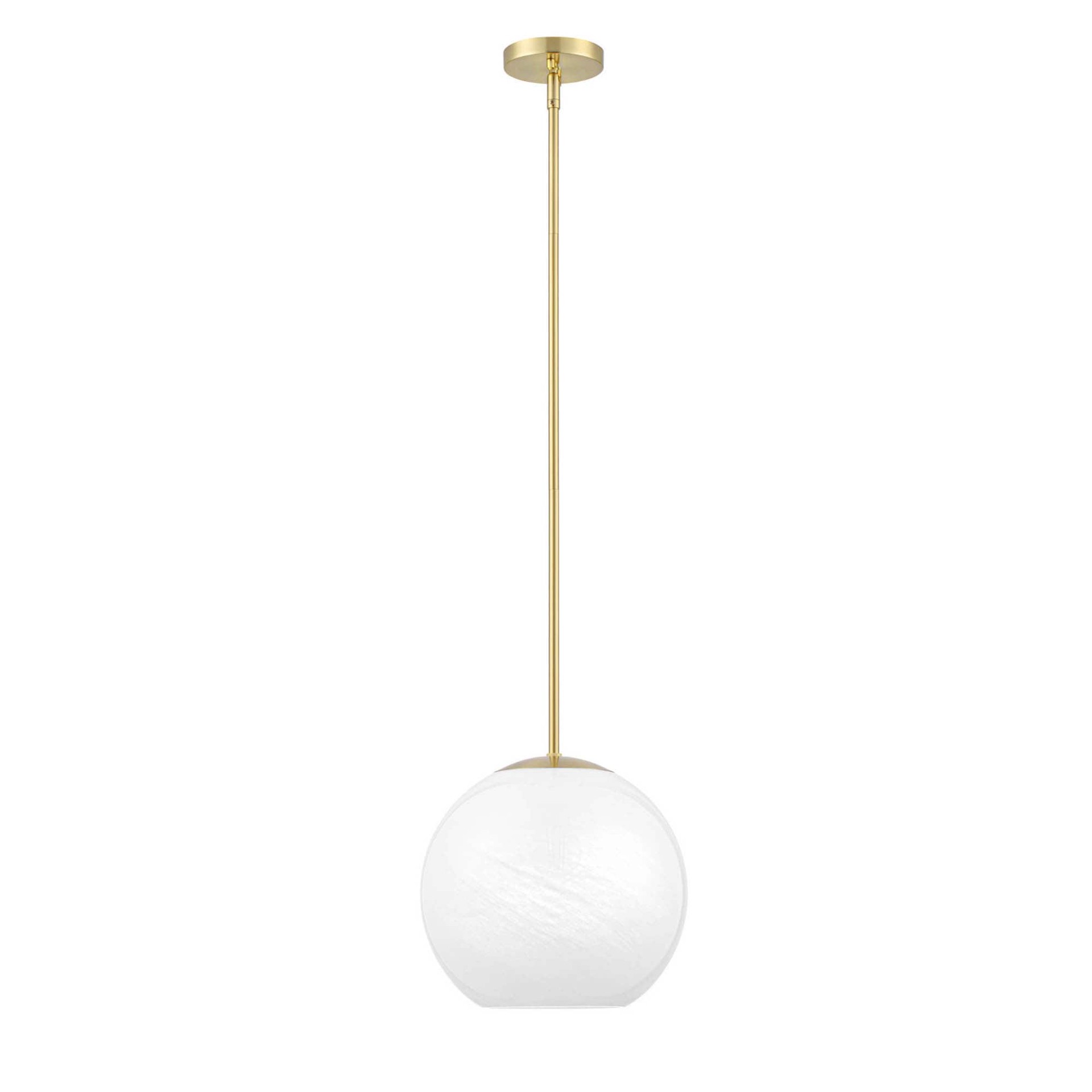 slide 4 of 6, allen + roth Baldwin 1 -Light Brushed Gold Modern/contemporary Alabaster glass Globe Small Hanging Pendant light, 1 ct
