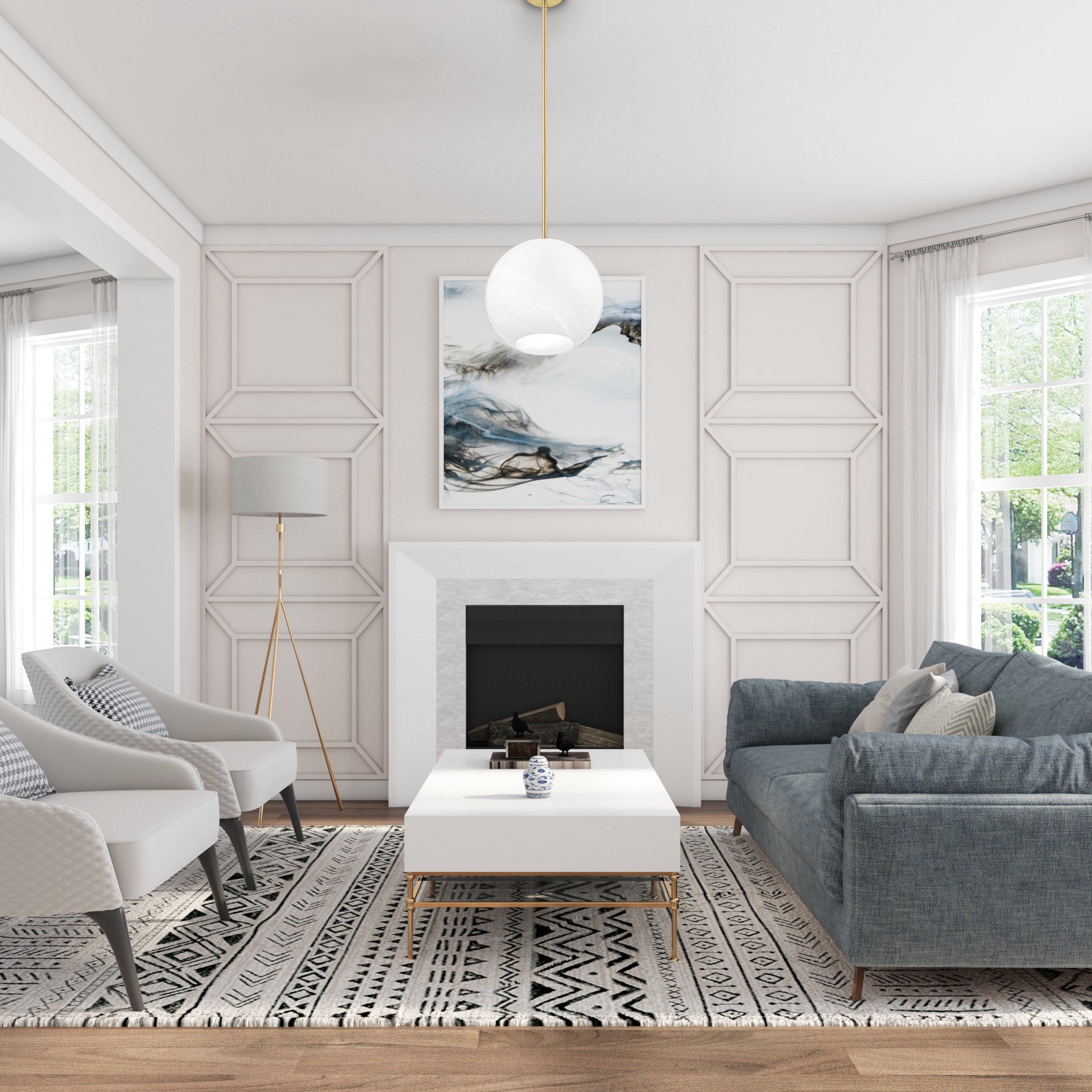 slide 5 of 6, allen + roth Baldwin 1 -Light Brushed Gold Modern/contemporary Alabaster glass Globe Small Hanging Pendant light, 1 ct