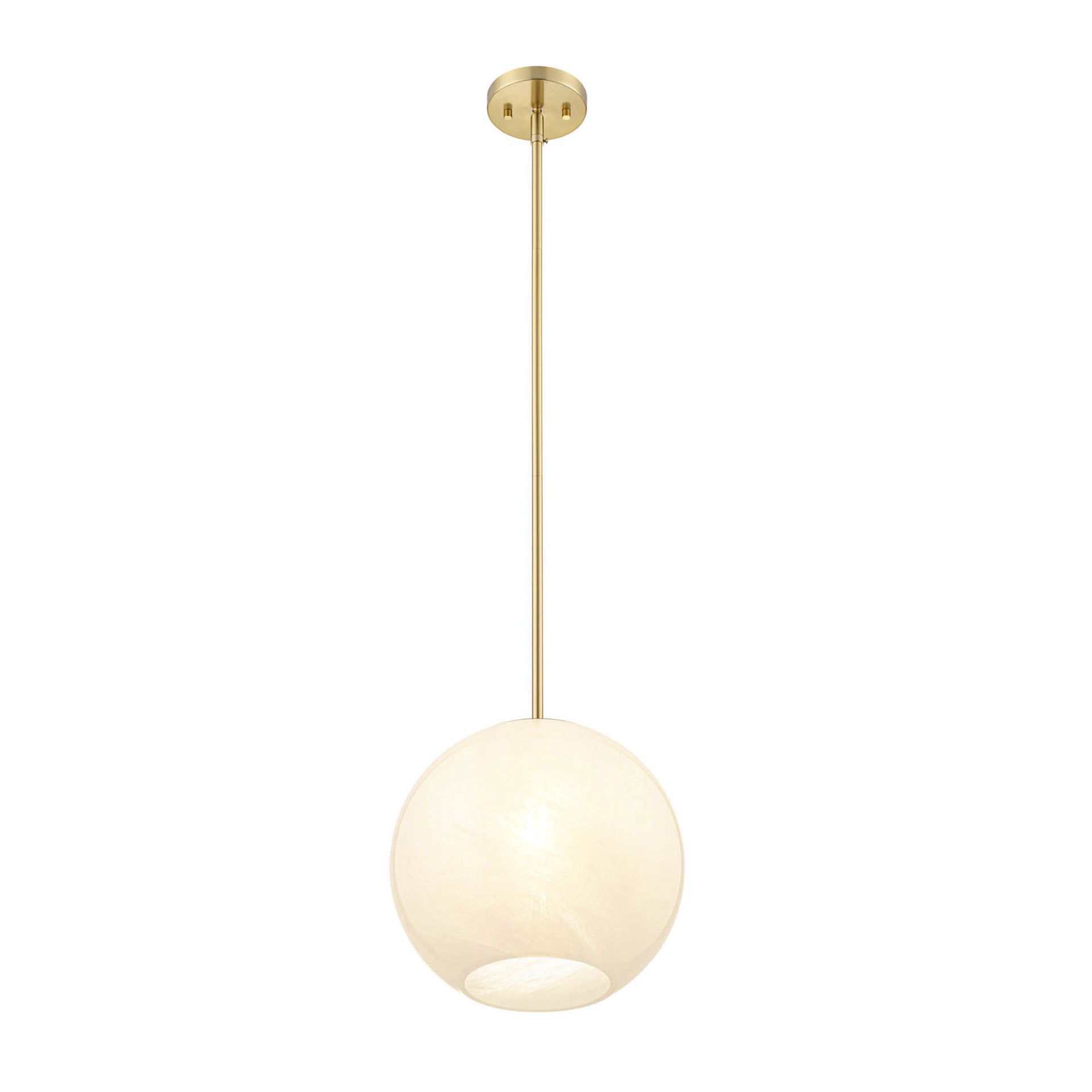 slide 6 of 6, allen + roth Baldwin 1 -Light Brushed Gold Modern/contemporary Alabaster glass Globe Small Hanging Pendant Light, 1 ct