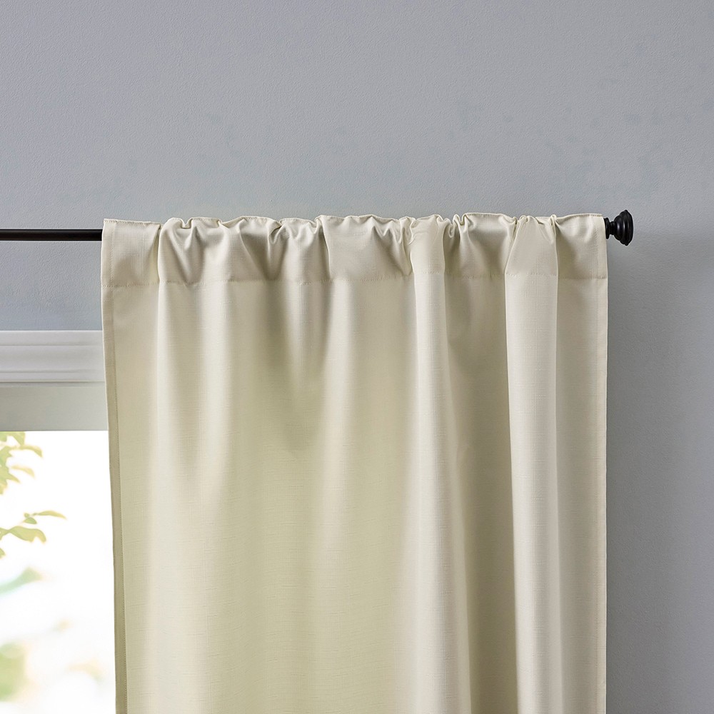 slide 4 of 5, allen + roth 84-in Ivory Room darkening Thermal lined Back tab/Pinch pleat/Rod pocket Curtain panel pair, 1 ct