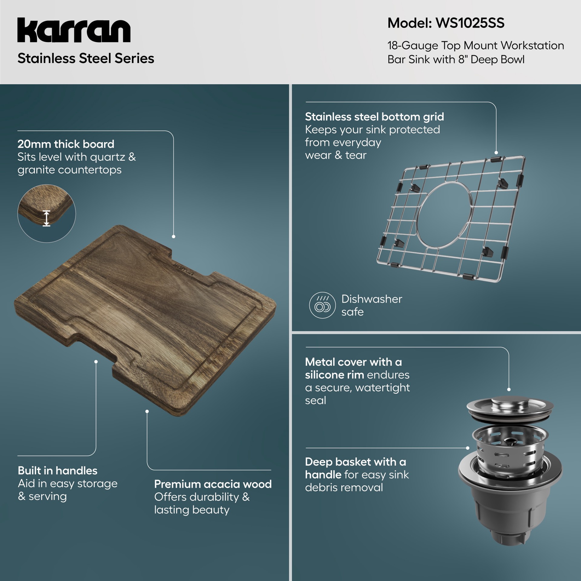 slide 5 of 6, Karran 15-in L x 15-in W Stainless steel Dual-mount Commercial Bar Sink, 1 ct