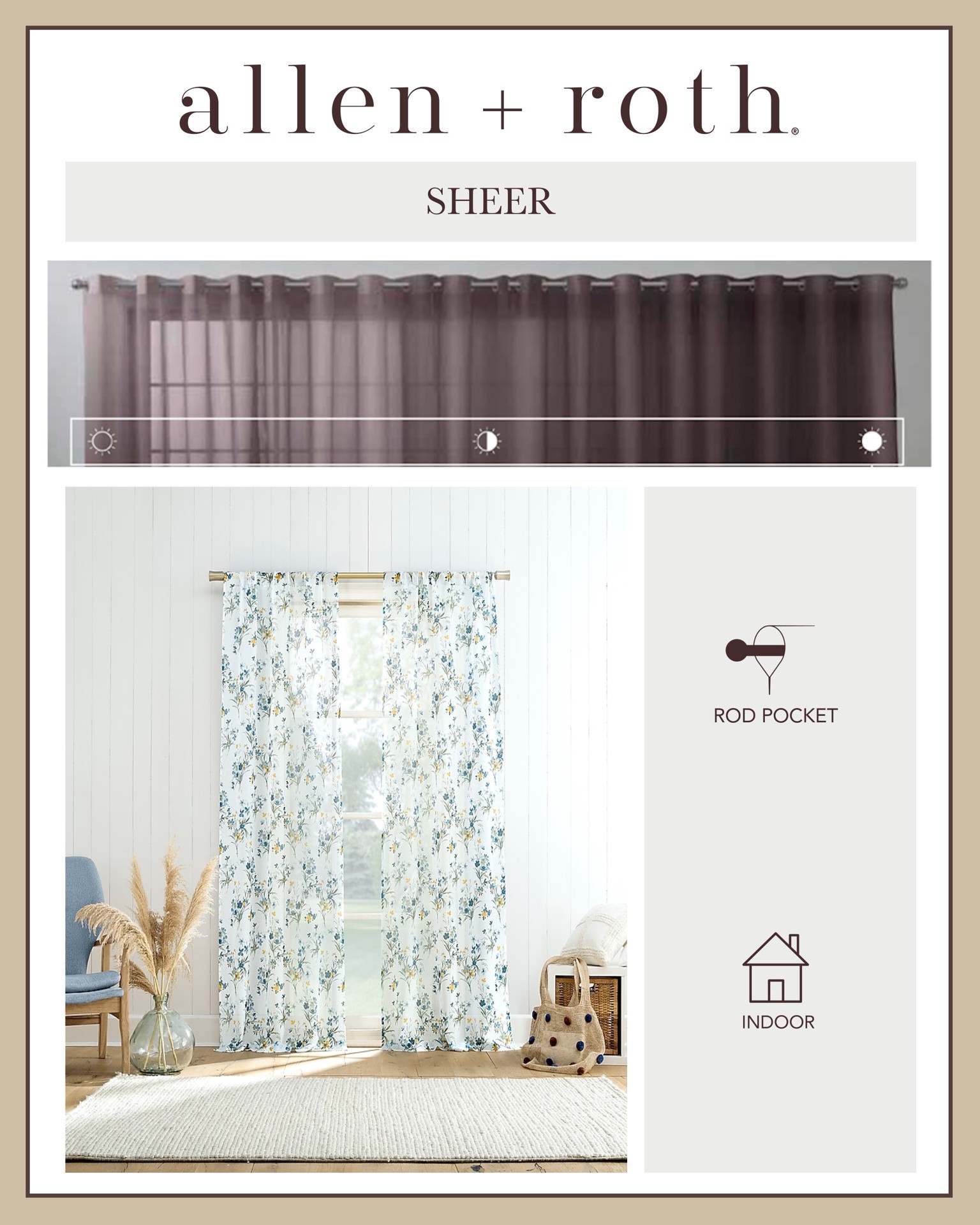 slide 2 of 6, allen + roth 84-in Blue Floral Sheer Rod pocket Curtain panel pair, 1 ct