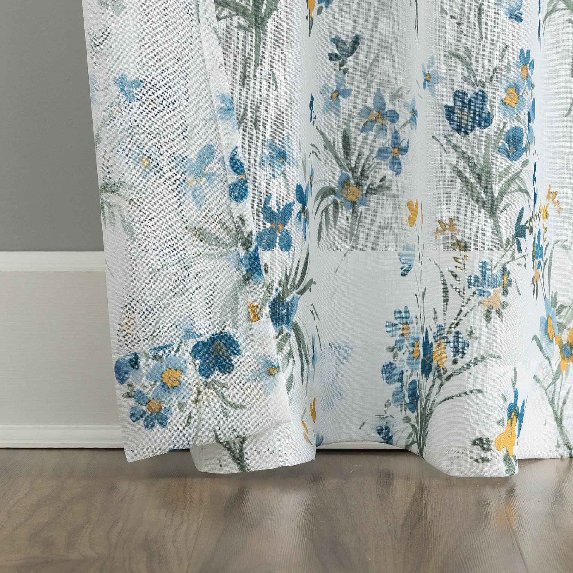 slide 4 of 6, allen + roth 84-in Blue Floral Sheer Rod pocket Curtain panel pair, 1 ct