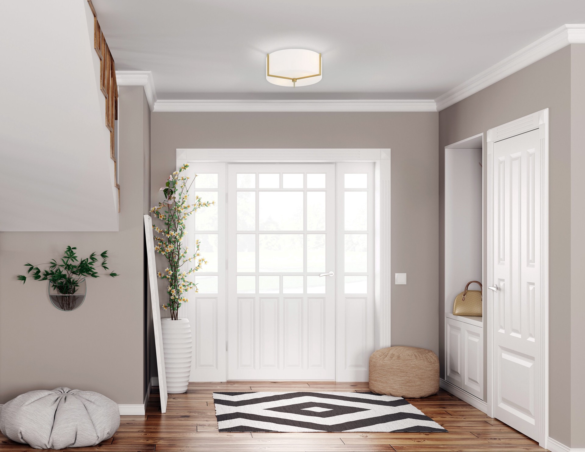 slide 6 of 6, allen + roth Fowler 2 -Light 13.25-in Brushed Gold Semi Flush Mount Light, 1 ct