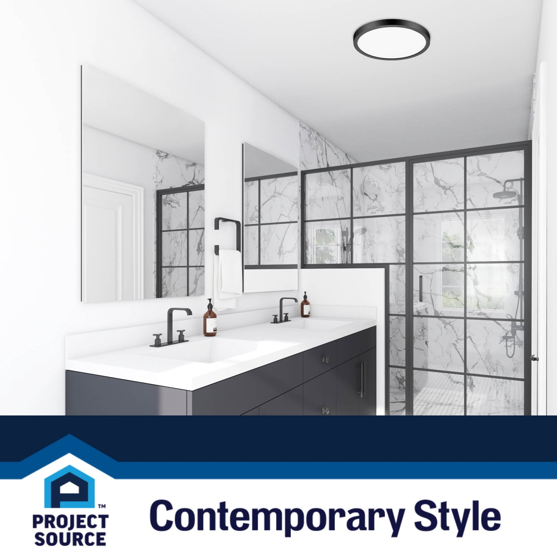 slide 4 of 6, Project Source Edge Light 1 -Light 13-in Matte Black Indoor/Outdoor Integrated LED Flush Mount Light 2 -Pack, 1 ct