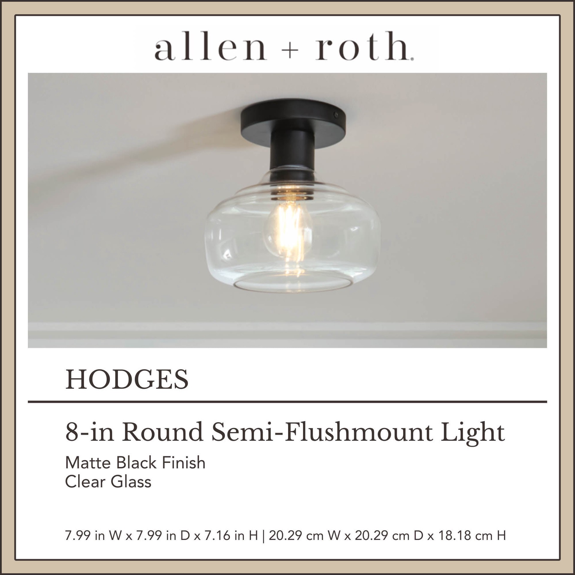 slide 3 of 6, allen + roth Hodges 1 -Light 8-in Matte Black Semi Flush Mount Light, 1 ct