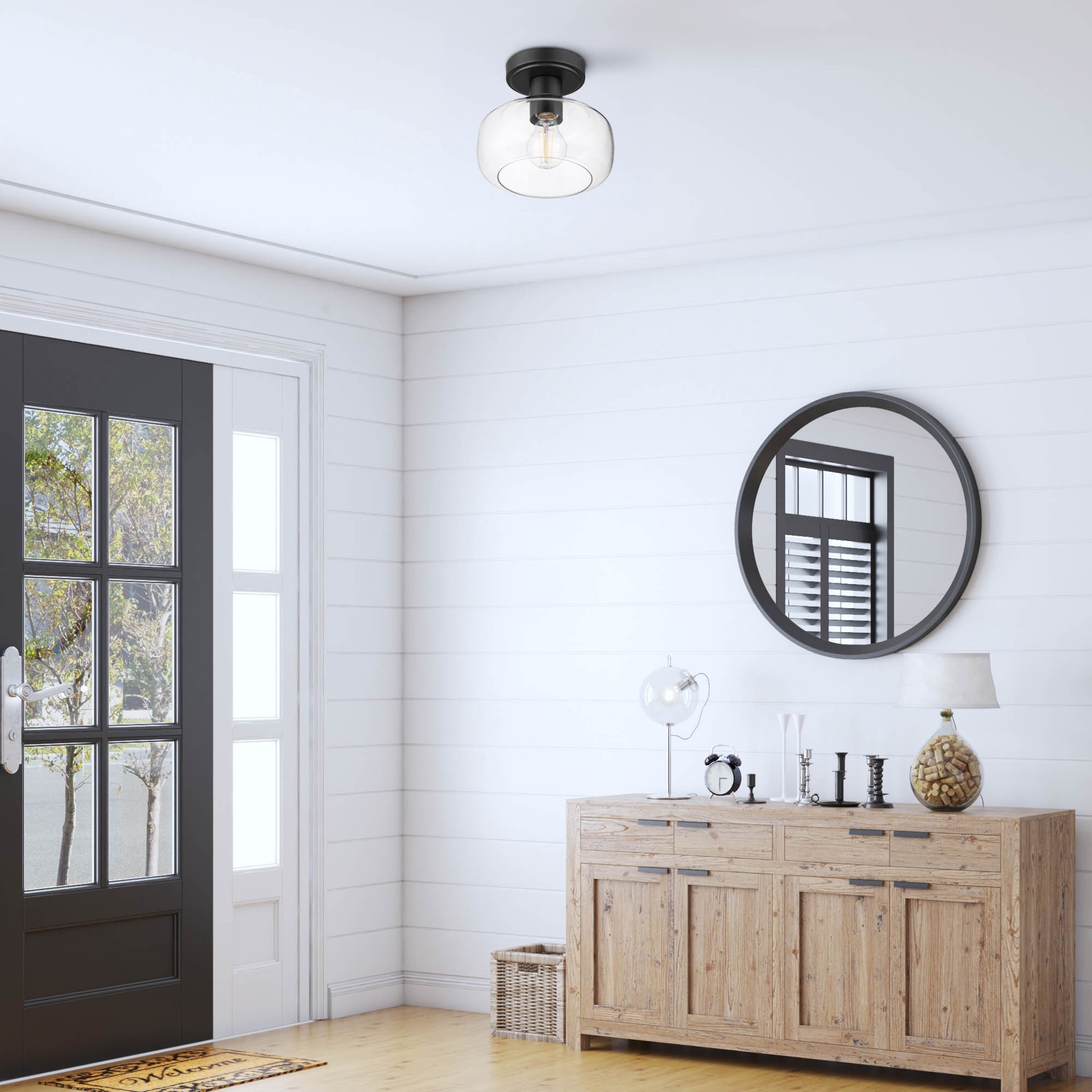 slide 4 of 6, allen + roth Hodges 1 -Light 8-in Matte Black Semi Flush Mount Light, 1 ct