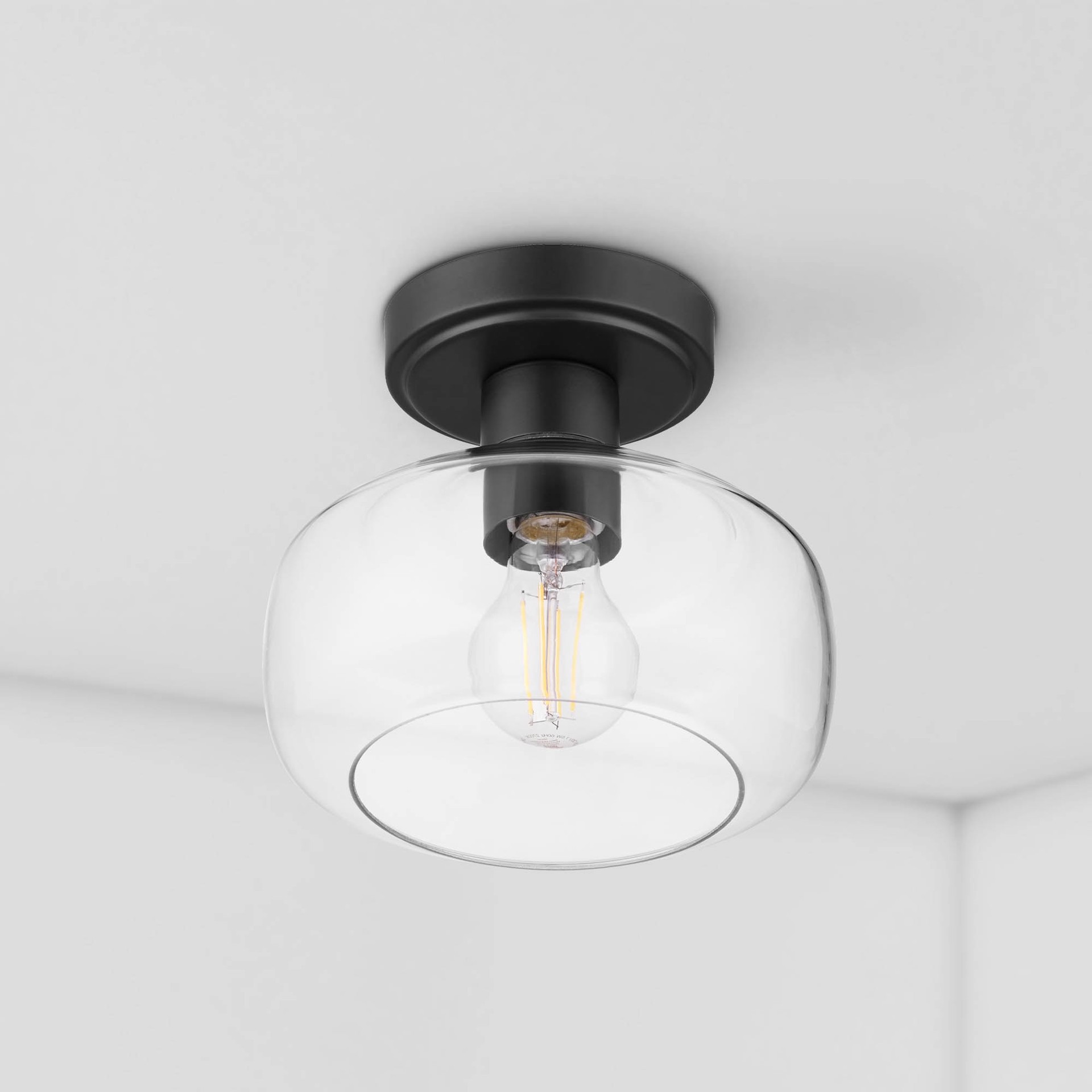 slide 1 of 6, allen + roth Hodges 1 -Light 8-in Matte Black Semi Flush Mount Light, 1 ct