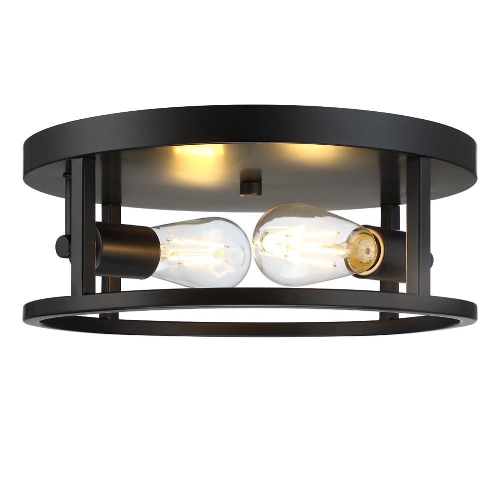 slide 2 of 6, allen + roth Hewitt 2 -Light 13-in Matte Black Flush Mount Light, 1 ct