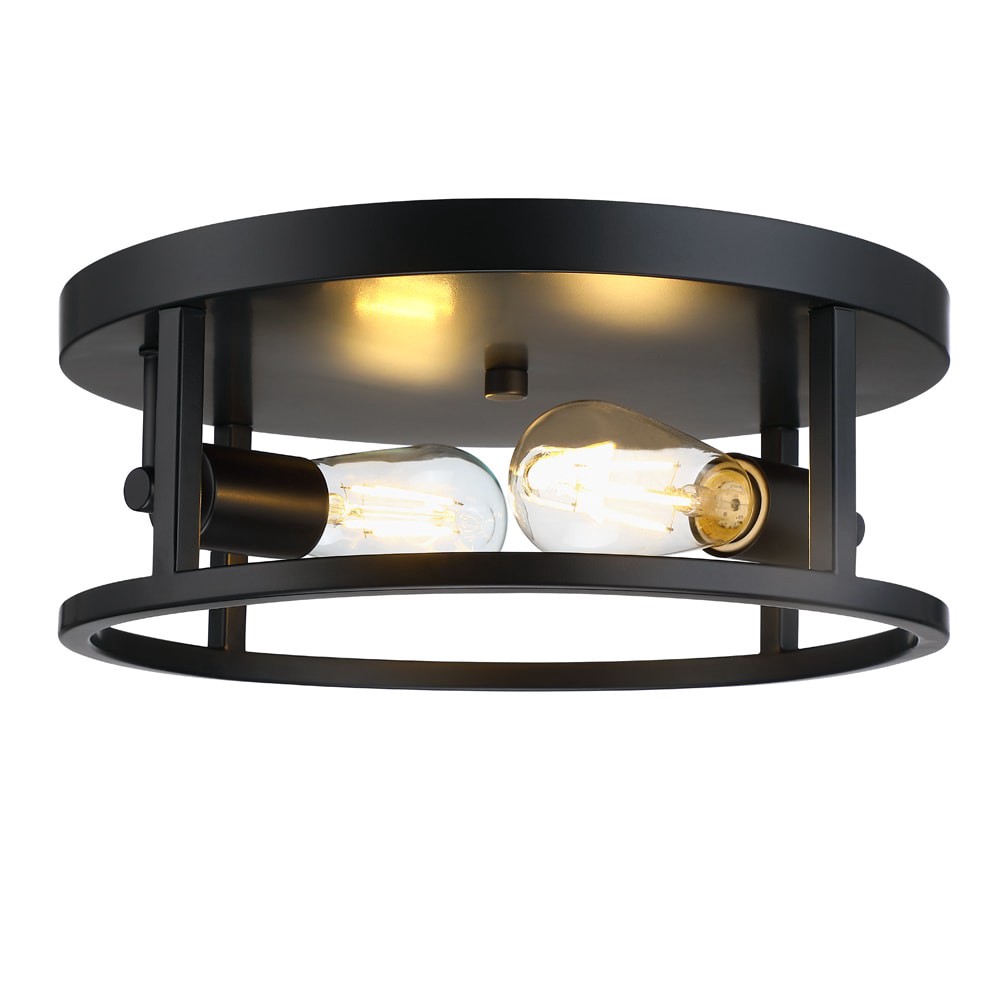 slide 3 of 6, allen + roth Hewitt 2 -Light 13-in Matte Black Flush Mount Light, 1 ct