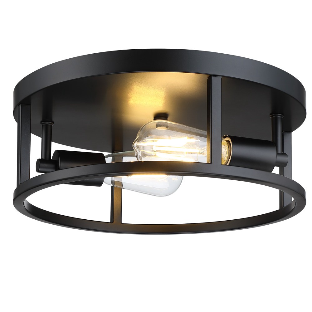 slide 1 of 6, allen + roth Hewitt 2 -Light 13-in Matte Black Flush Mount Light, 1 ct