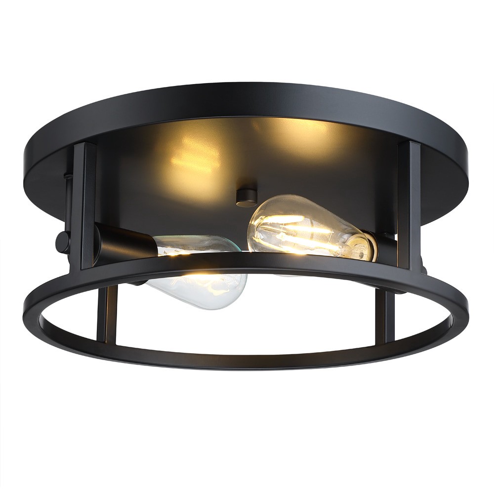 slide 4 of 6, allen + roth Hewitt 2 -Light 13-in Matte Black Flush Mount Light, 1 ct