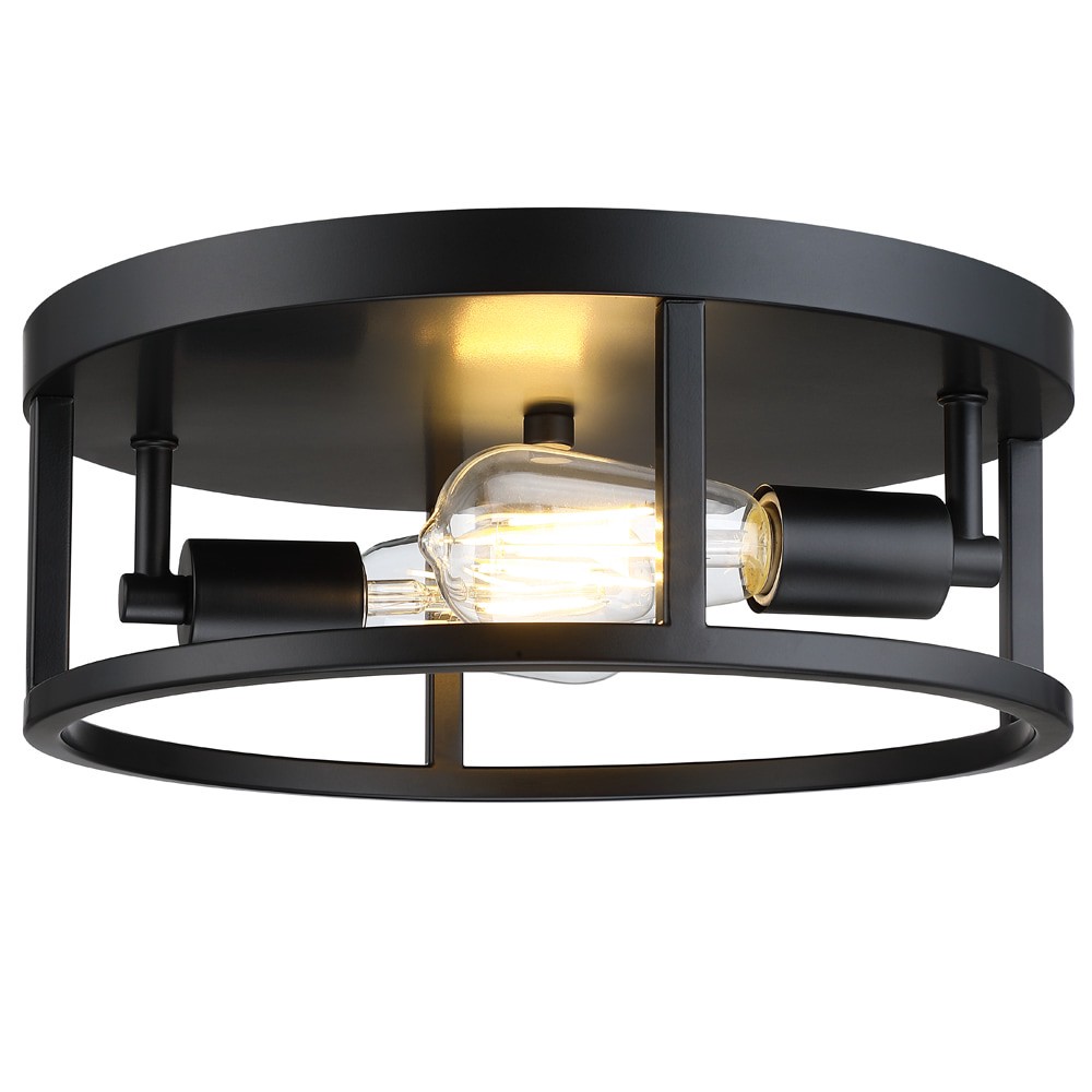 slide 6 of 6, allen + roth Hewitt 2 -Light 13-in Matte Black Flush Mount Light, 1 ct