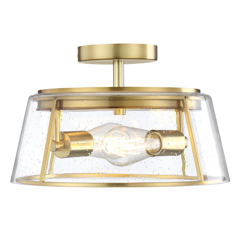 slide 2 of 6, allen + roth Bowen 2 -Light 13-in Brushed Gold Semi Flush Mount Light, 1 ct
