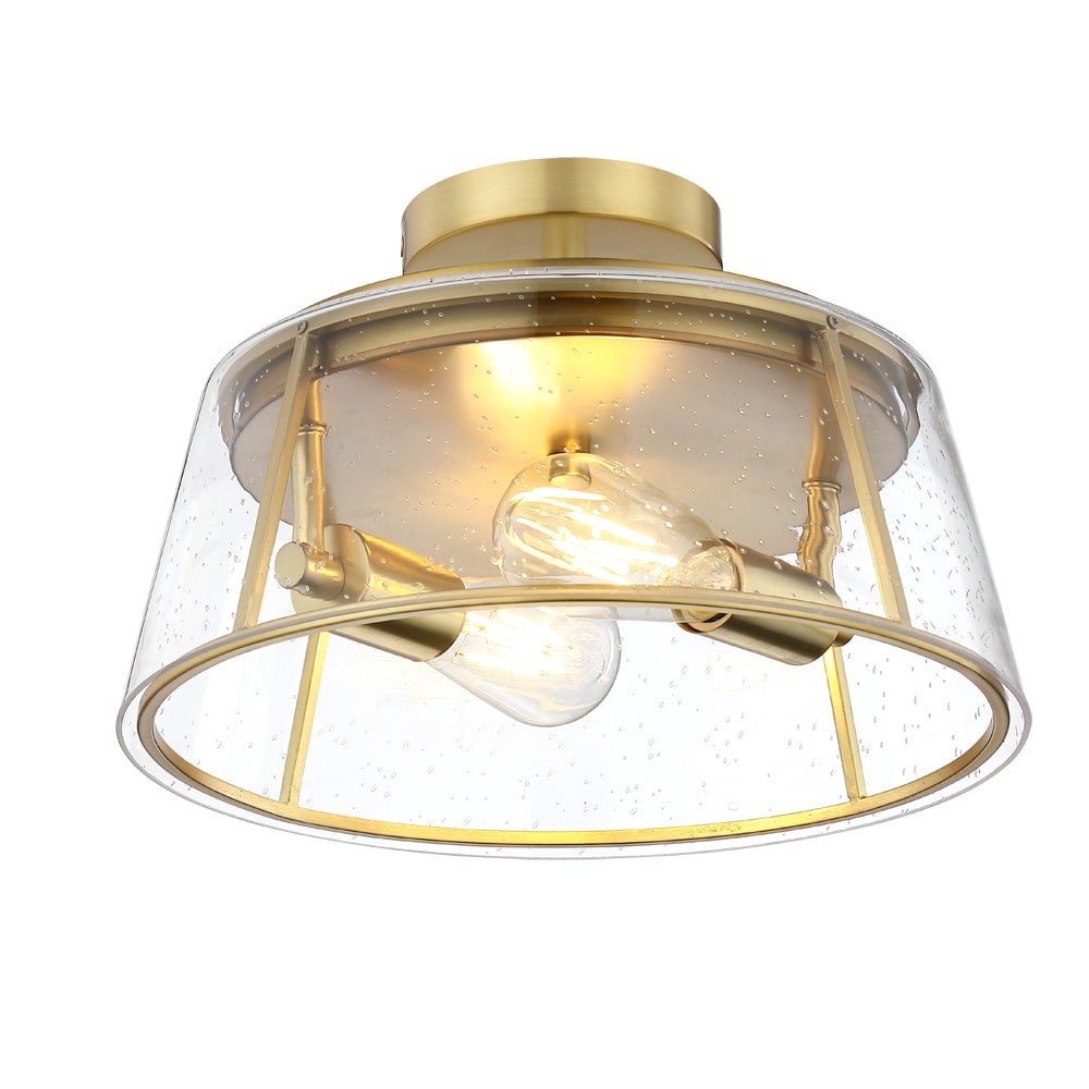 slide 3 of 6, allen + roth Bowen 2 -Light 13-in Brushed Gold Semi Flush Mount Light, 1 ct