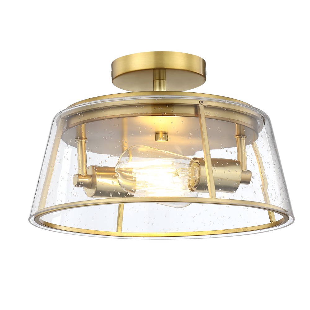 slide 4 of 6, allen + roth Bowen 2 -Light 13-in Brushed Gold Semi Flush Mount Light, 1 ct