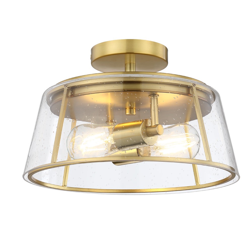 slide 6 of 6, allen + roth Bowen 2 -Light 13-in Brushed Gold Semi Flush Mount Light, 1 ct