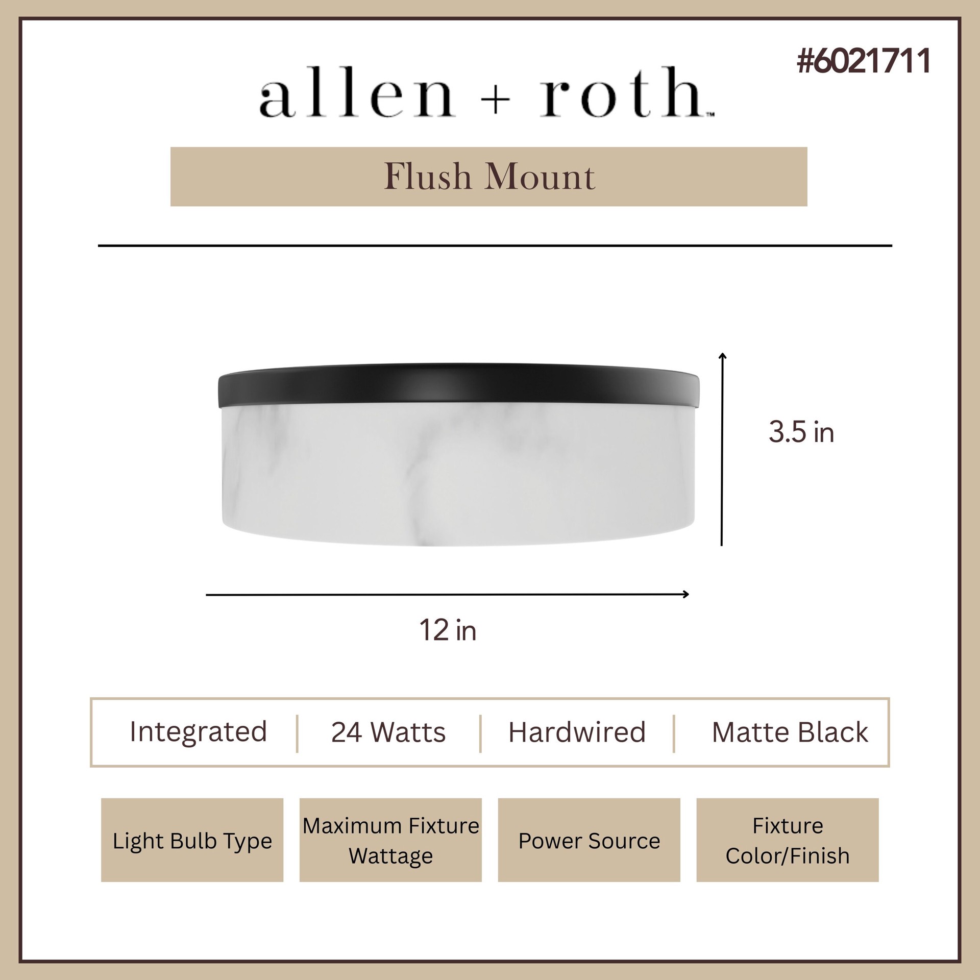 slide 3 of 6, allen + roth Newman 1 -Light 12-in Matte Black Indoor/Outdoor Integrated LED Flush Mount Light, 1 ct