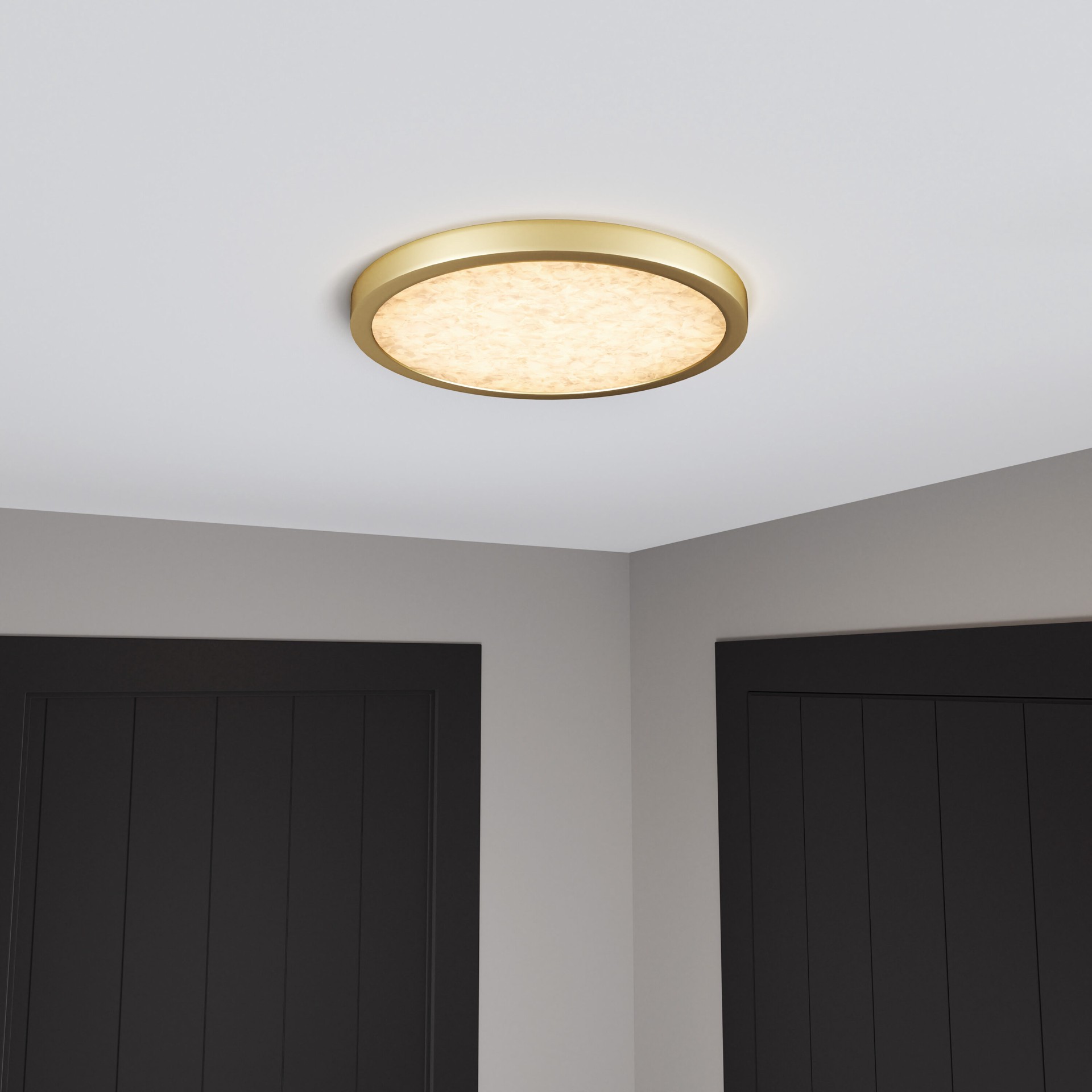 slide 4 of 6, Origin 21 Edyn 15-in Brushed Gold Integrated LED Flush Mount Light, 1 ct