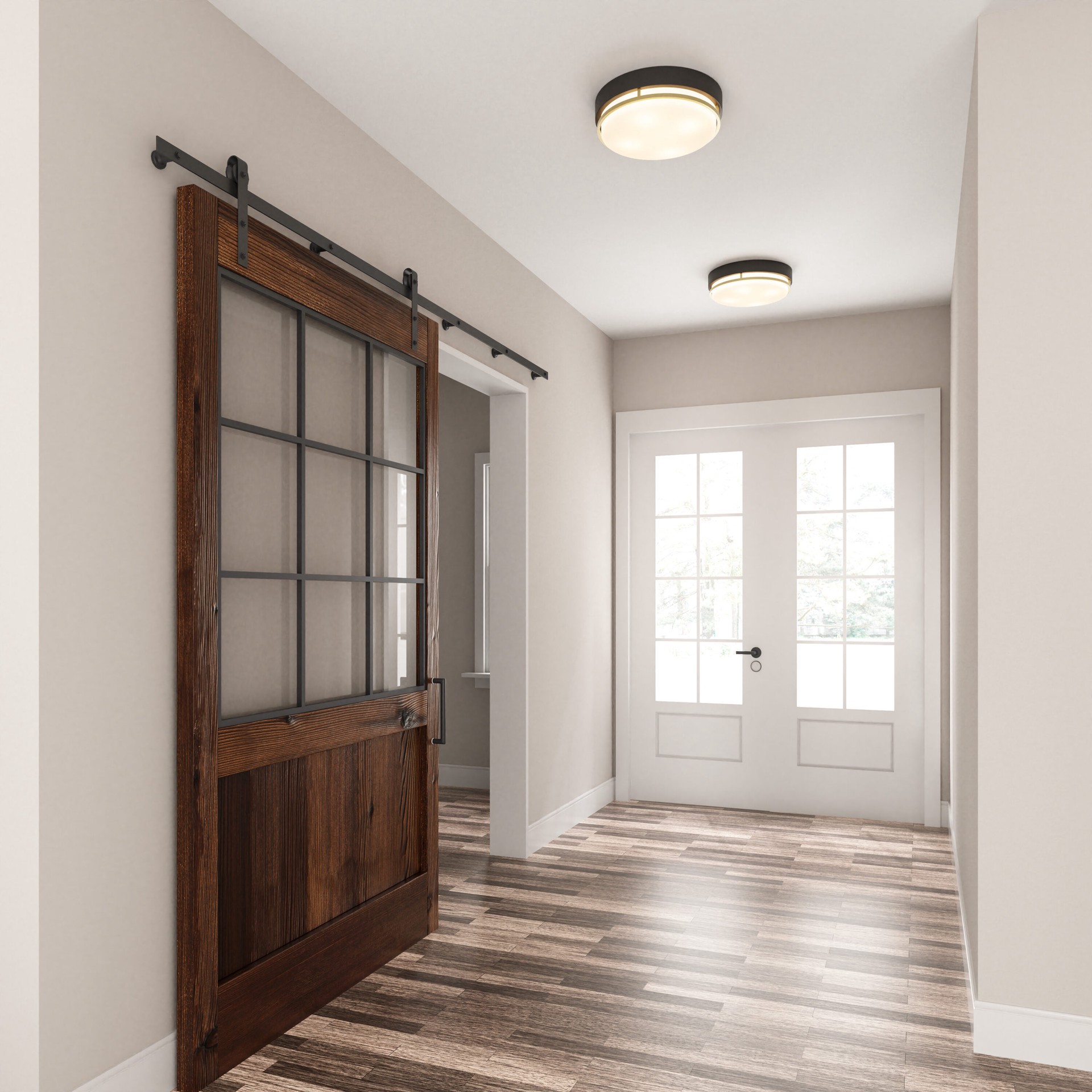 slide 4 of 6, allen + roth Brewer 14-in Matte Black Integrated LED Flush Mount Light, 1 ct