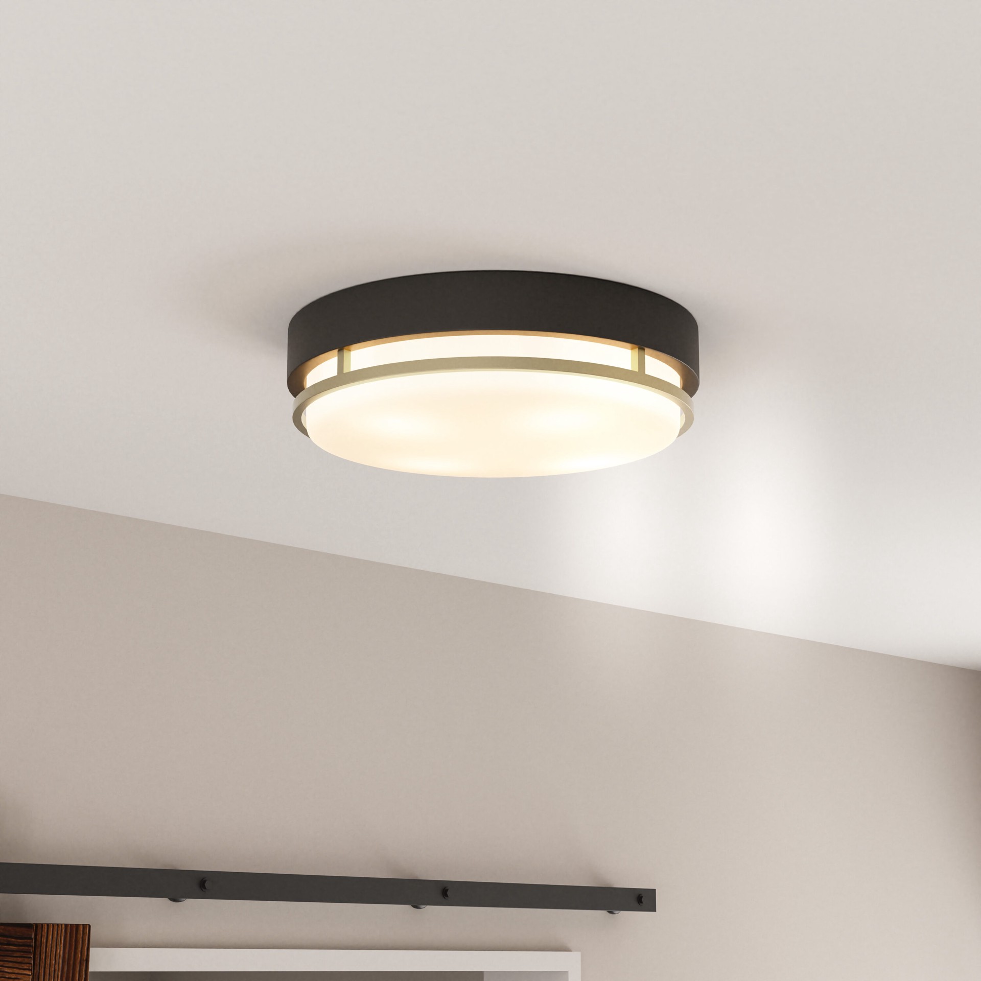 slide 1 of 6, allen + roth Brewer 14-in Matte Black Integrated LED Flush Mount Light, 1 ct