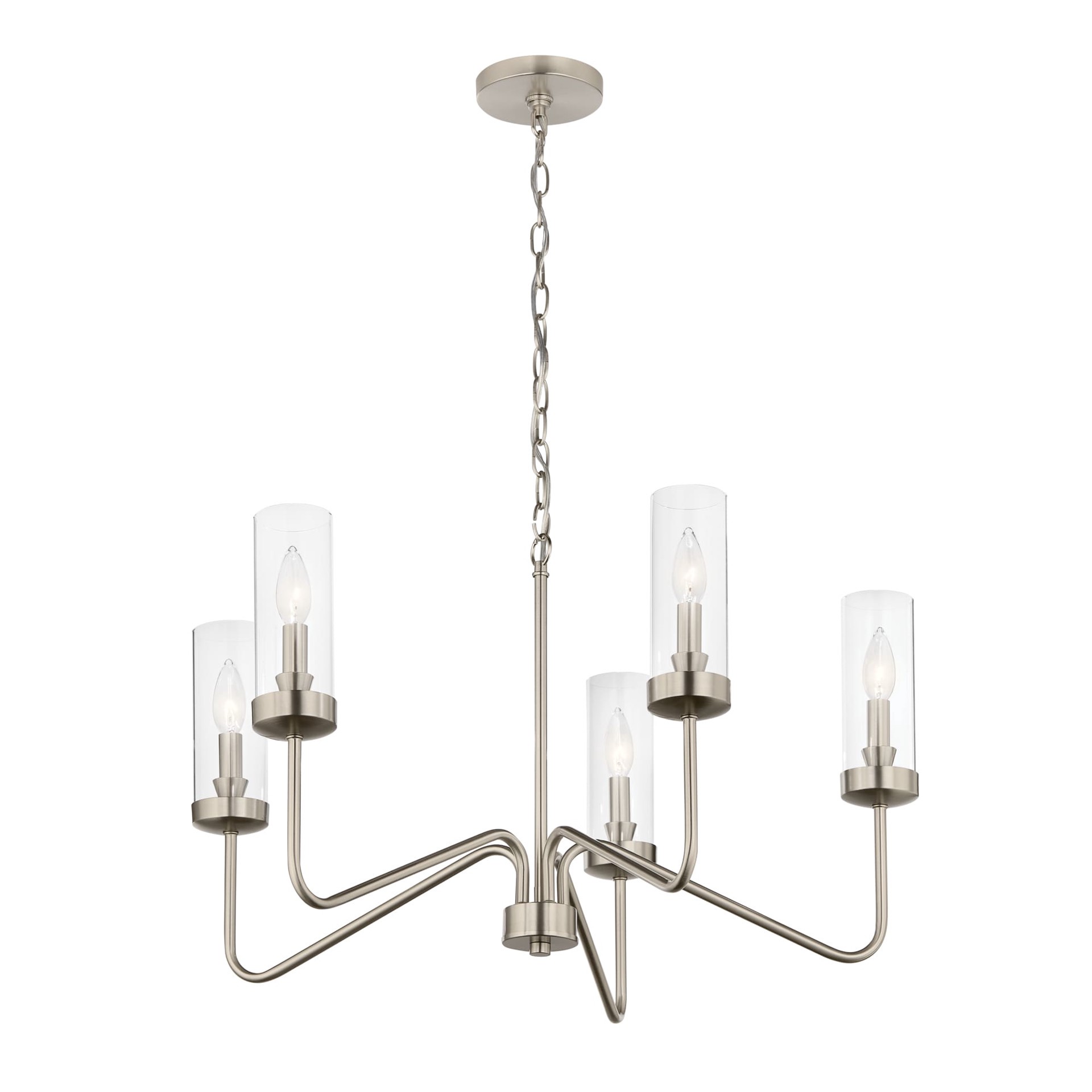 slide 4 of 6, allen + roth Lewis 5 -Light Brushed Nickel Traditional For Use in Bedrooms, Dining Rooms, Foyers, Kitchens, Living Rooms Chandelier, 1 ct