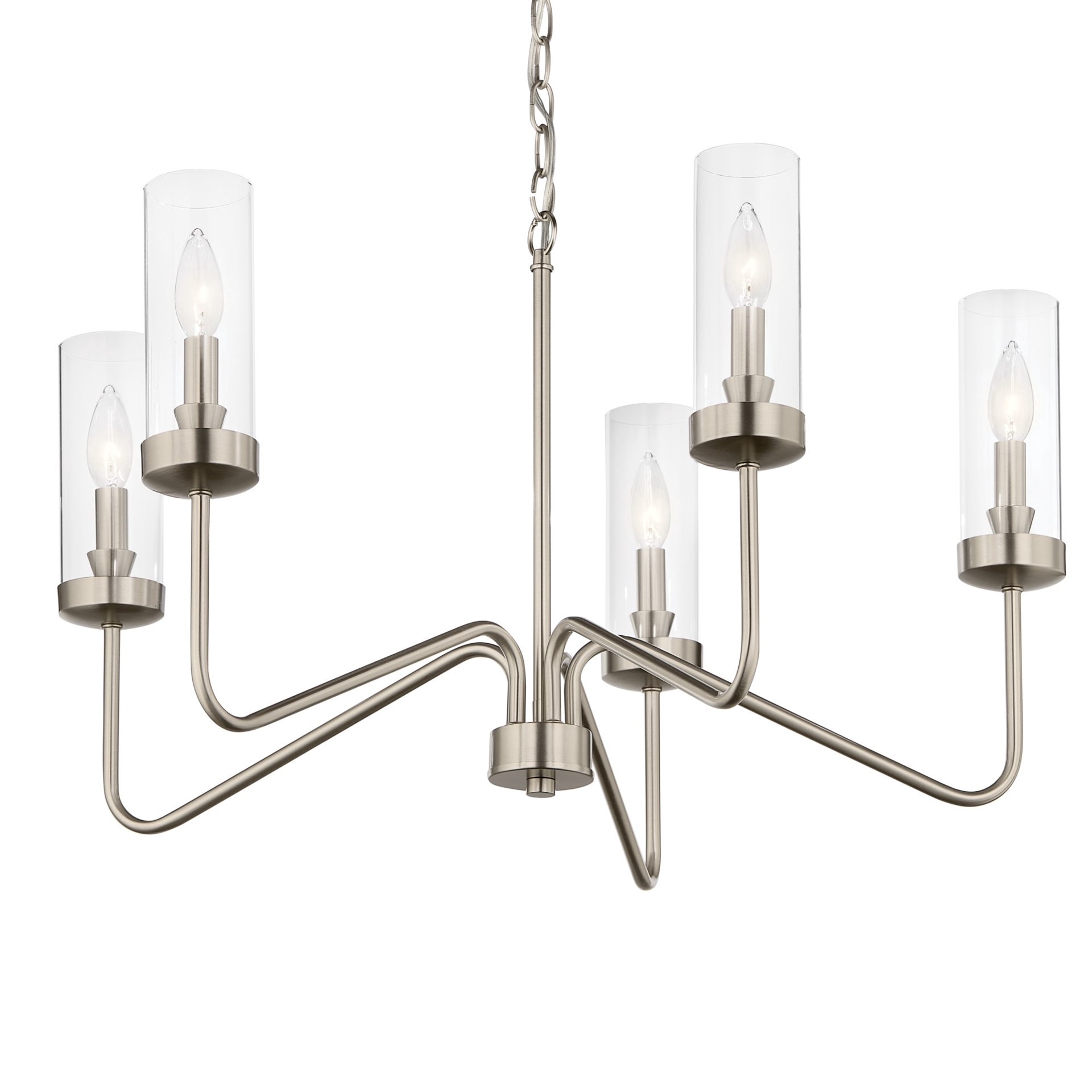 slide 5 of 6, allen + roth Lewis 5 -Light Brushed Nickel Traditional For Use in Bedrooms, Dining Rooms, Foyers, Kitchens, Living Rooms Chandelier, 1 ct