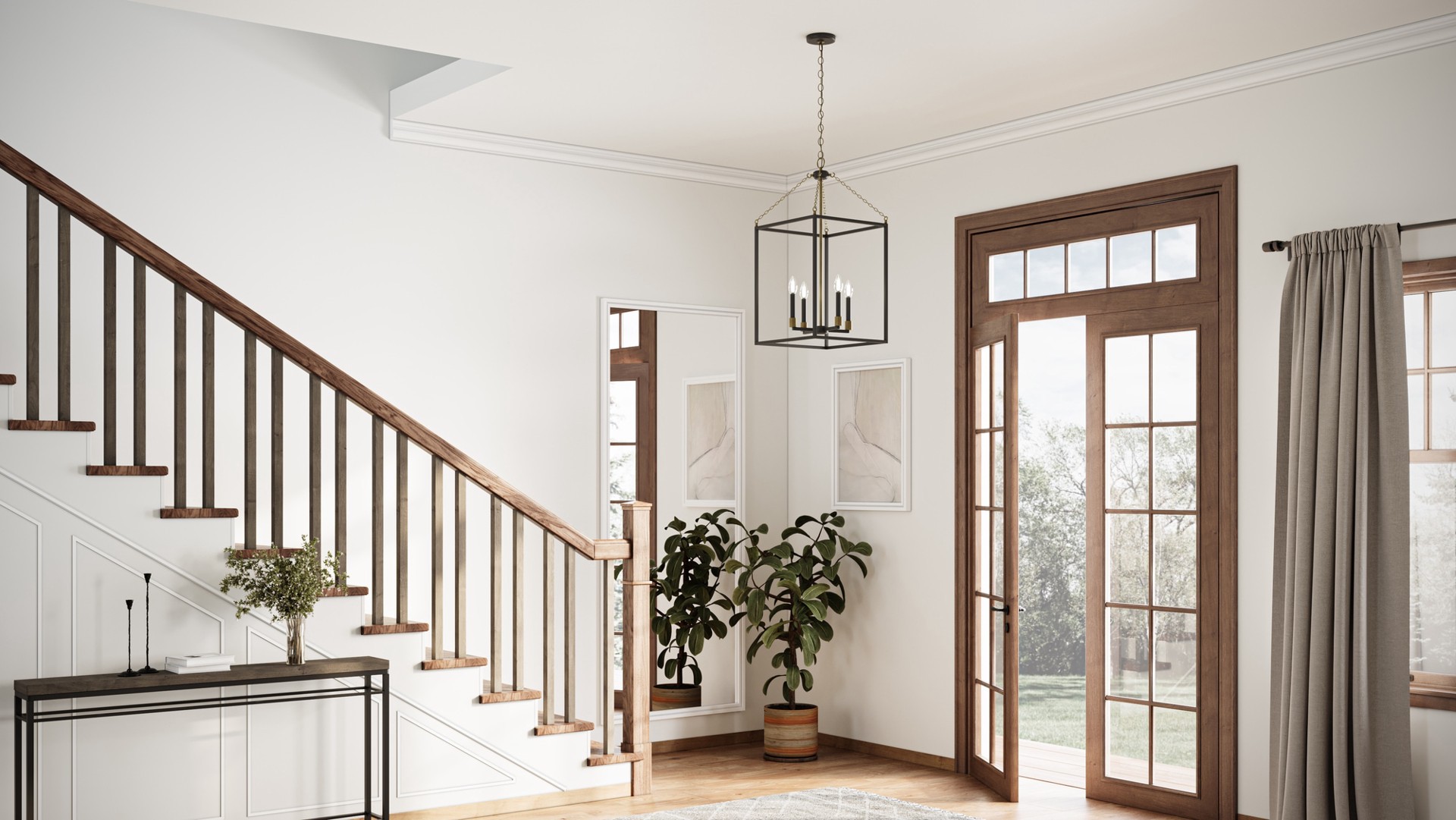 slide 3 of 6, allen + roth Foster 4 -Light Black Industrial Cage For Use in Bedrooms, Dining Rooms, Foyers, Kitchens, Living Rooms Chandelier, 1 ct