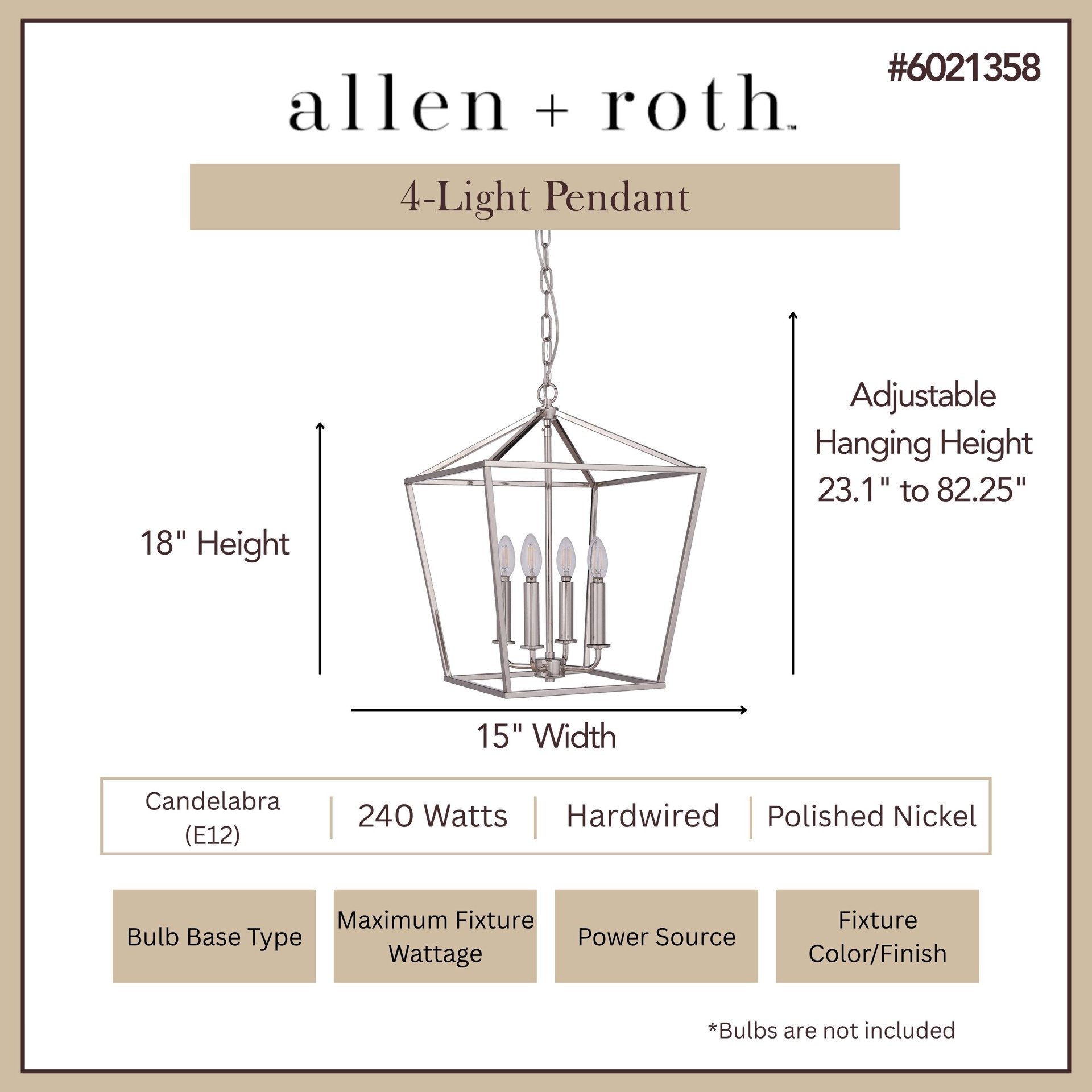 slide 3 of 6, allen + roth Lane 4 -Light Polished Nickel Transitional Square Medium Indoor/Outdoor Hanging Pendant light, 1 ct