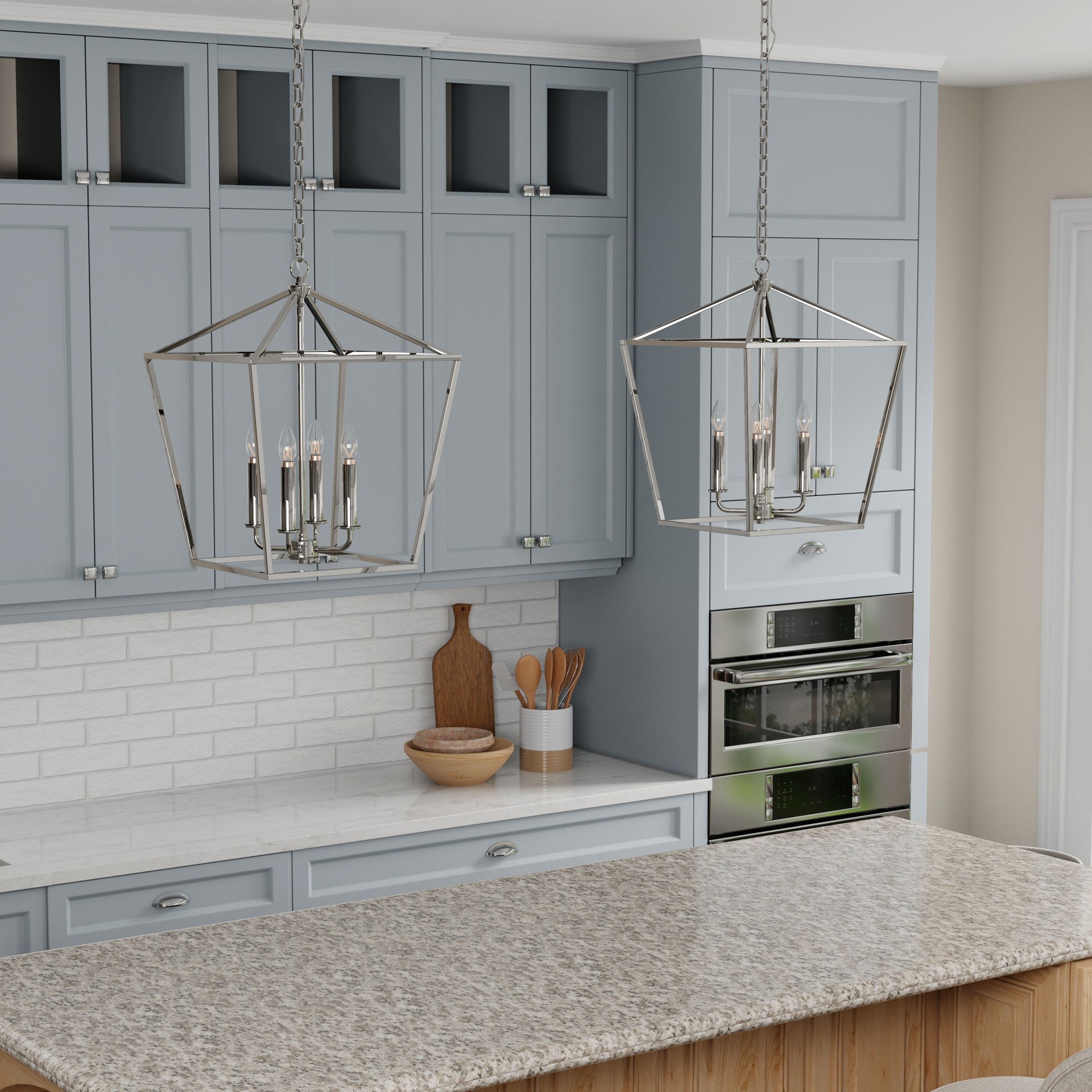 slide 4 of 6, allen + roth Lane 4 -Light Polished Nickel Transitional Square Medium Indoor/Outdoor Hanging Pendant light, 1 ct