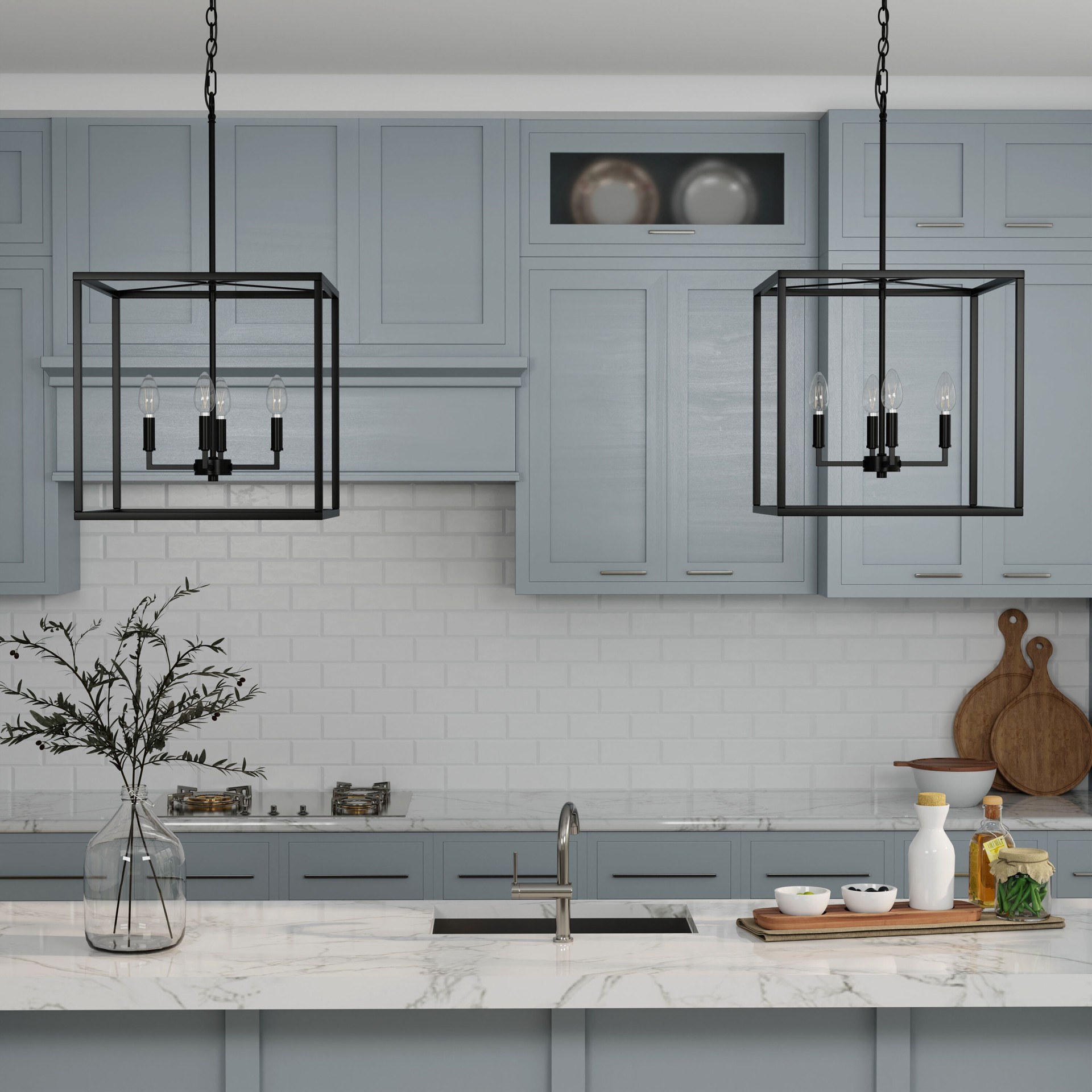 slide 4 of 6, allen + roth Gordon 4 -Light Matte Black Transitional Square Medium Hanging Pendant light, 1 ct