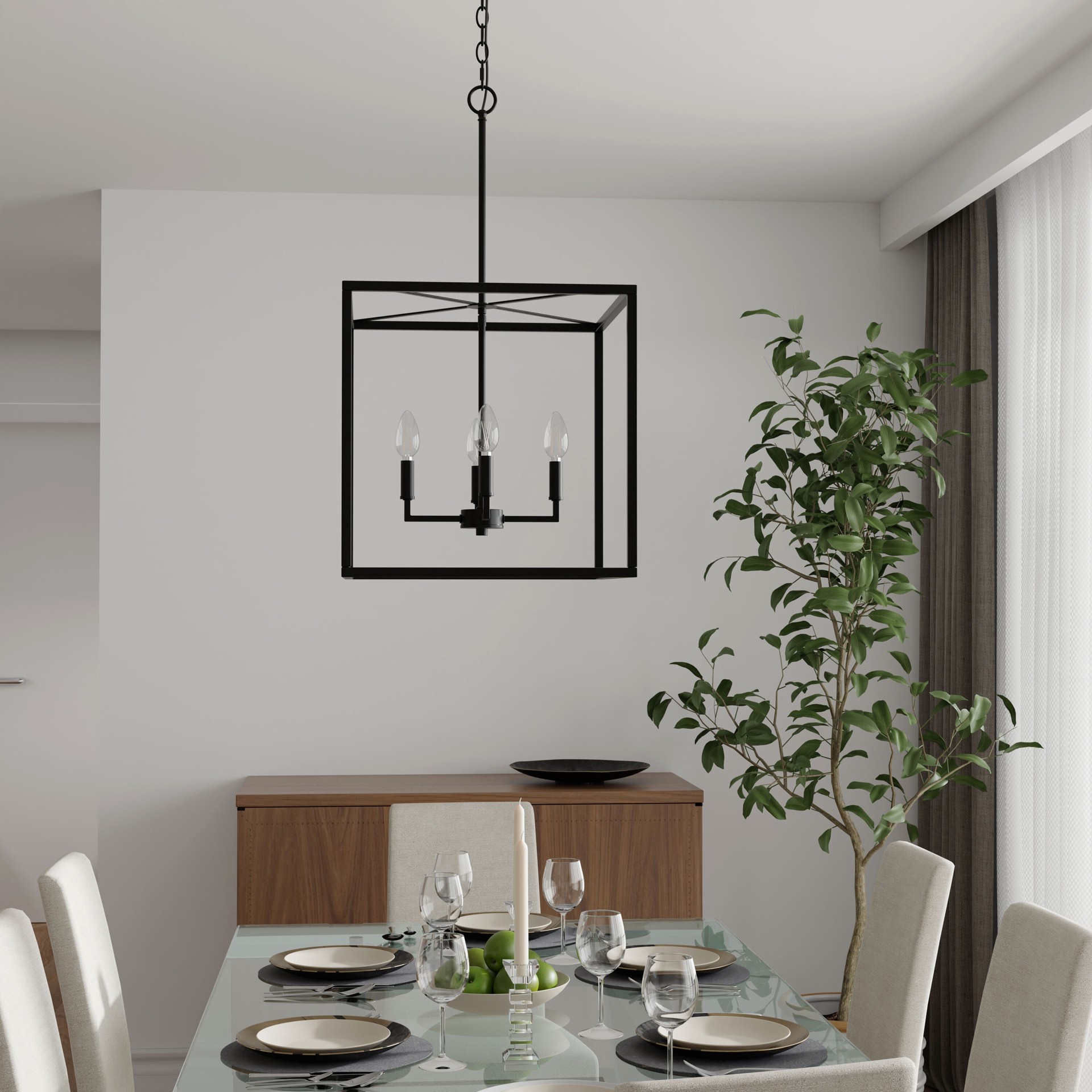 slide 5 of 6, allen + roth Gordon 4 -Light Matte Black Transitional Square Medium Hanging Pendant light, 1 ct