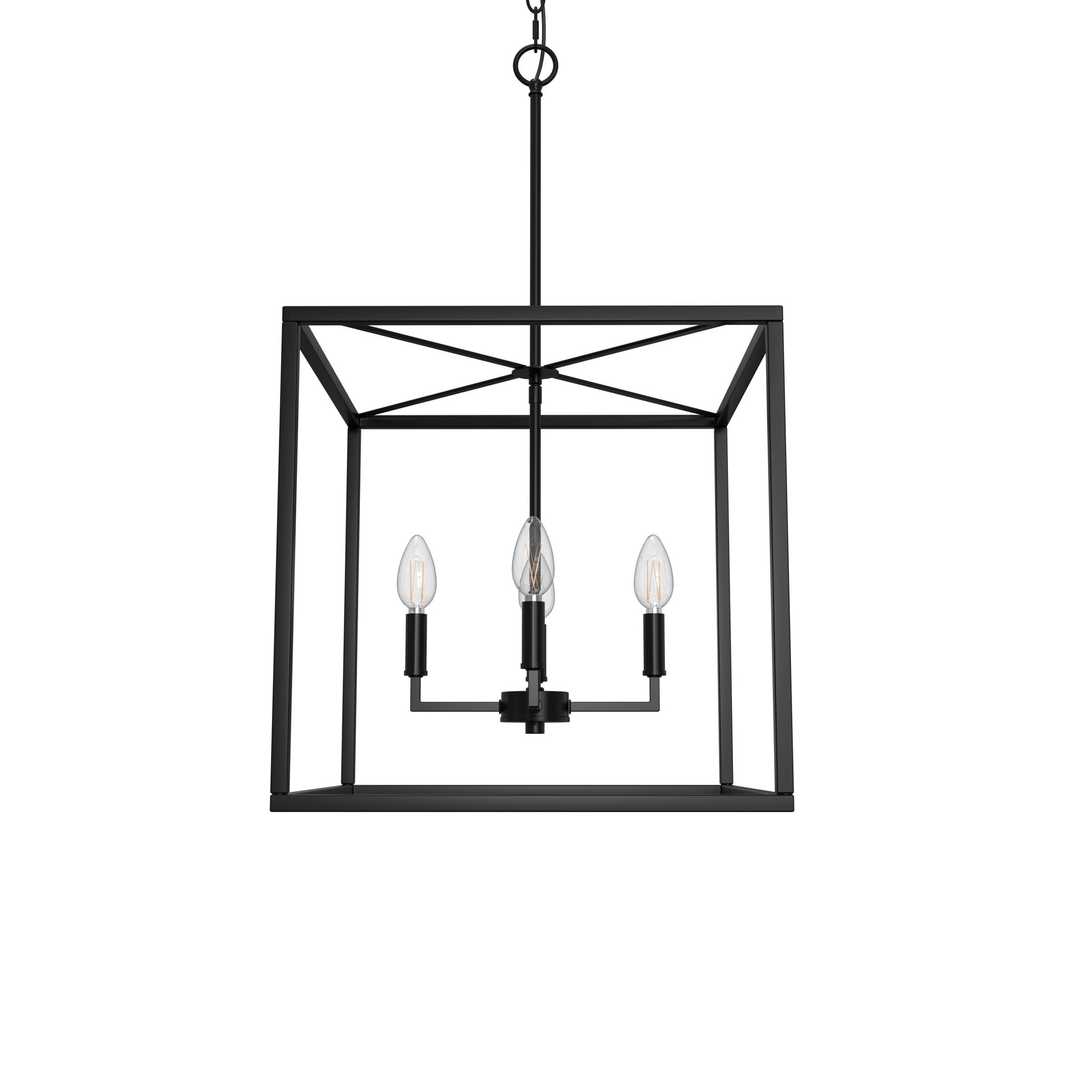 slide 6 of 6, allen + roth Gordon 4 -Light Matte Black Transitional Square Medium Hanging Pendant light, 1 ct