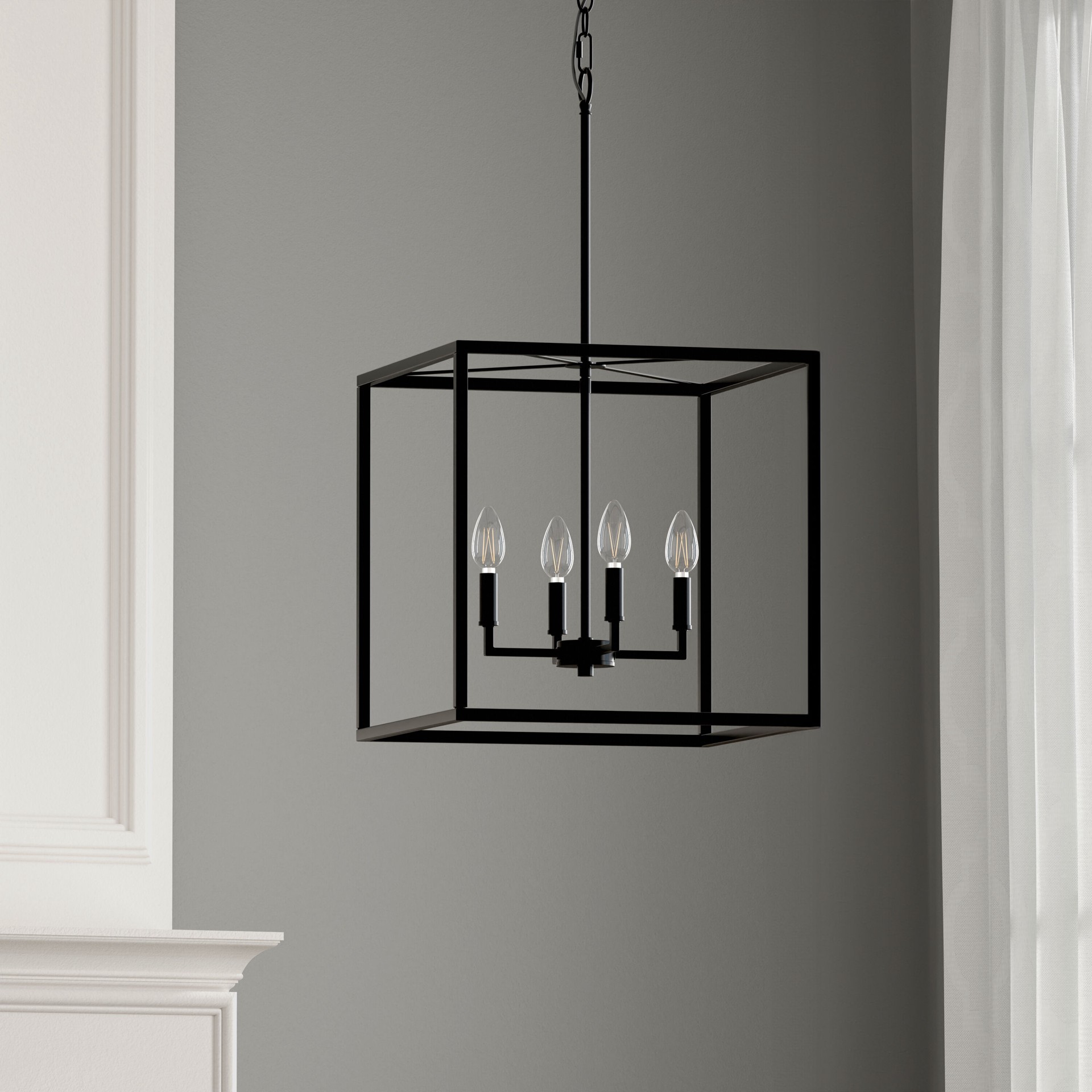 slide 1 of 6, allen + roth Gordon 4 -Light Matte Black Transitional Square Medium Hanging Pendant light, 1 ct