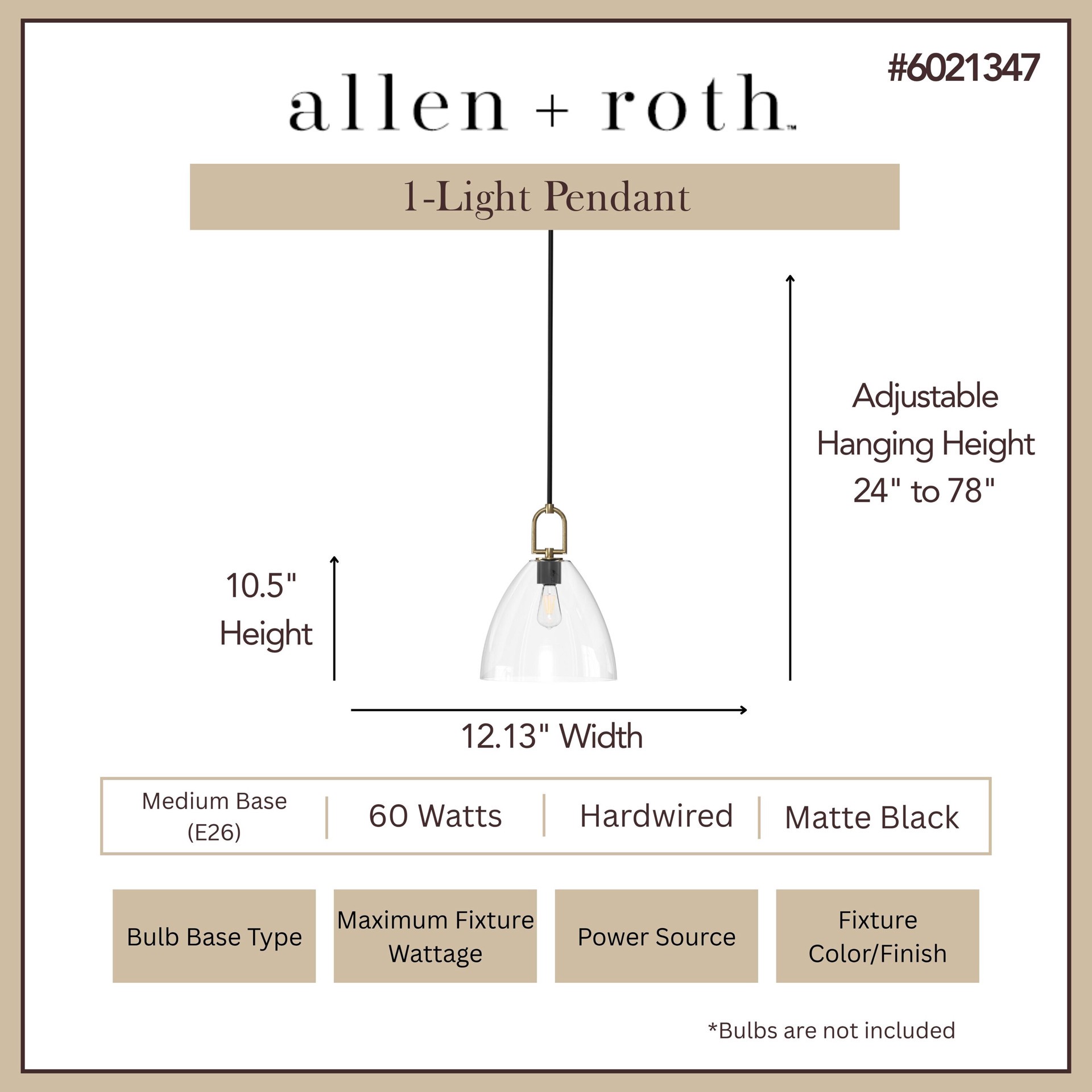 slide 3 of 6, allen + roth Beckett 1 -Light Matte Black Transitional Clear glass Cone Small Indoor/Outdoor Hanging Pendant light, 1 ct
