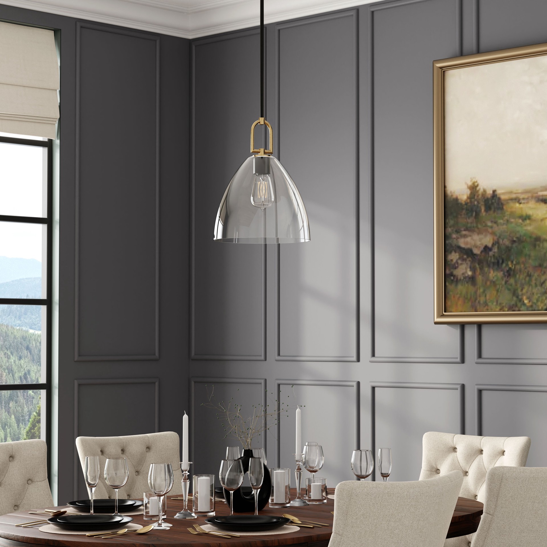 slide 4 of 6, allen + roth Beckett 1 -Light Matte Black Transitional Clear glass Cone Small Indoor/Outdoor Hanging Pendant light, 1 ct