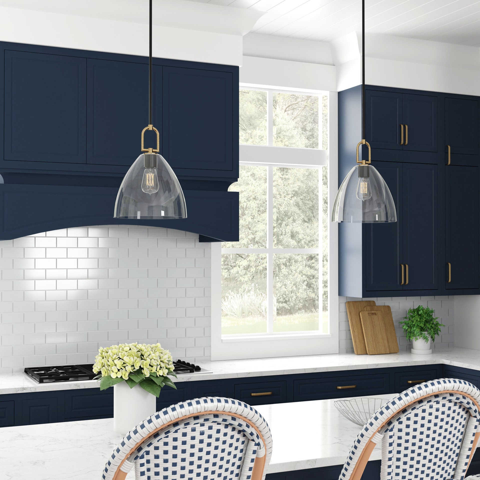 slide 5 of 6, allen + roth Beckett 1 -Light Matte Black Transitional Clear glass Cone Small Indoor/Outdoor Hanging Pendant light, 1 ct