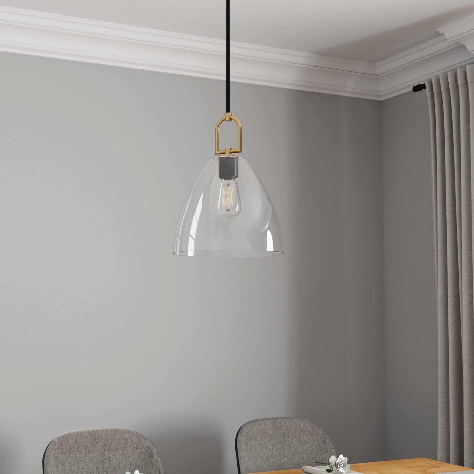 slide 1 of 6, allen + roth Beckett 1 -Light Matte Black Transitional Clear glass Cone Small Indoor/Outdoor Hanging Pendant light, 1 ct