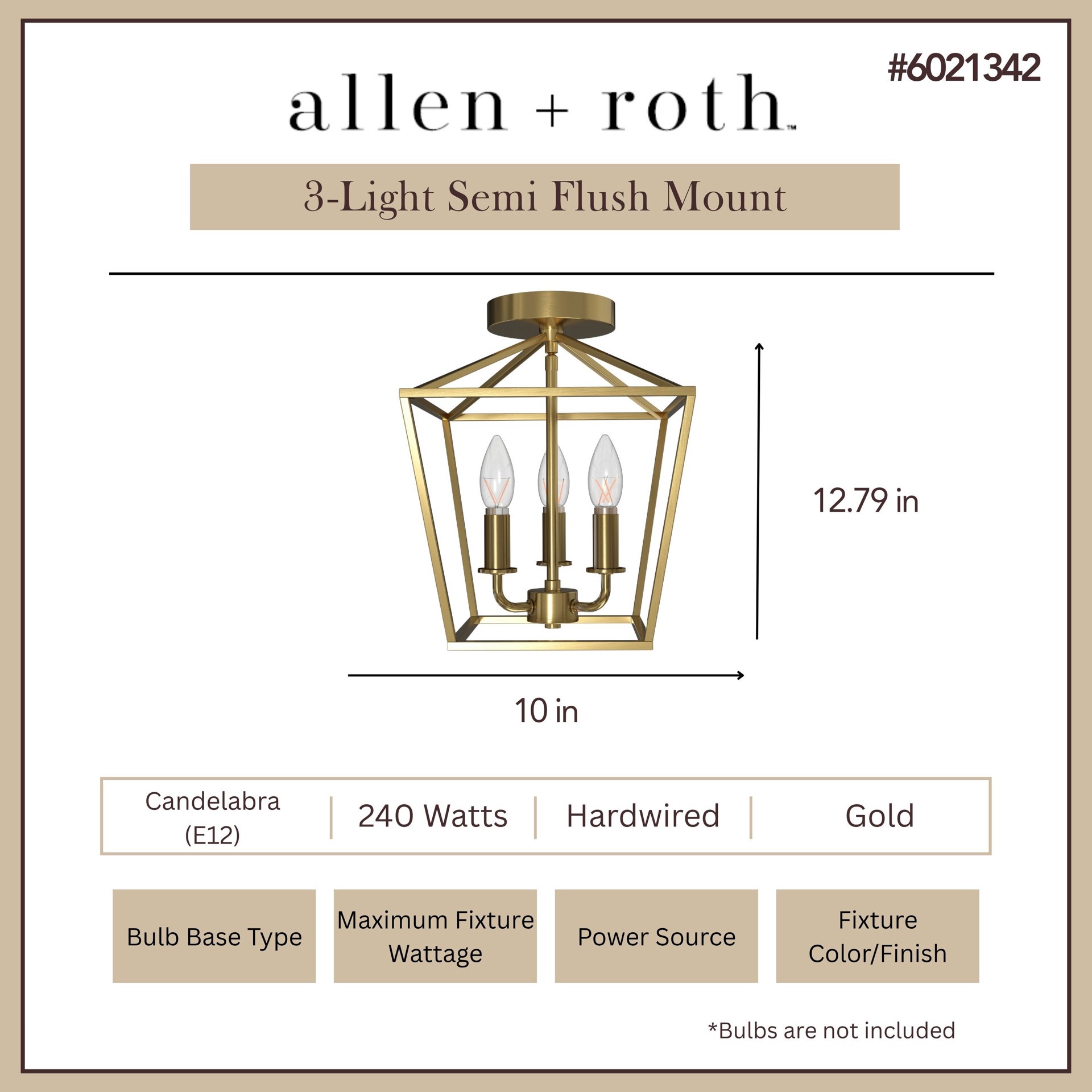slide 3 of 6, allen + roth Lane 3 -Light 10-in Gold Indoor/Outdoor Semi Flush Mount Light, 1 ct